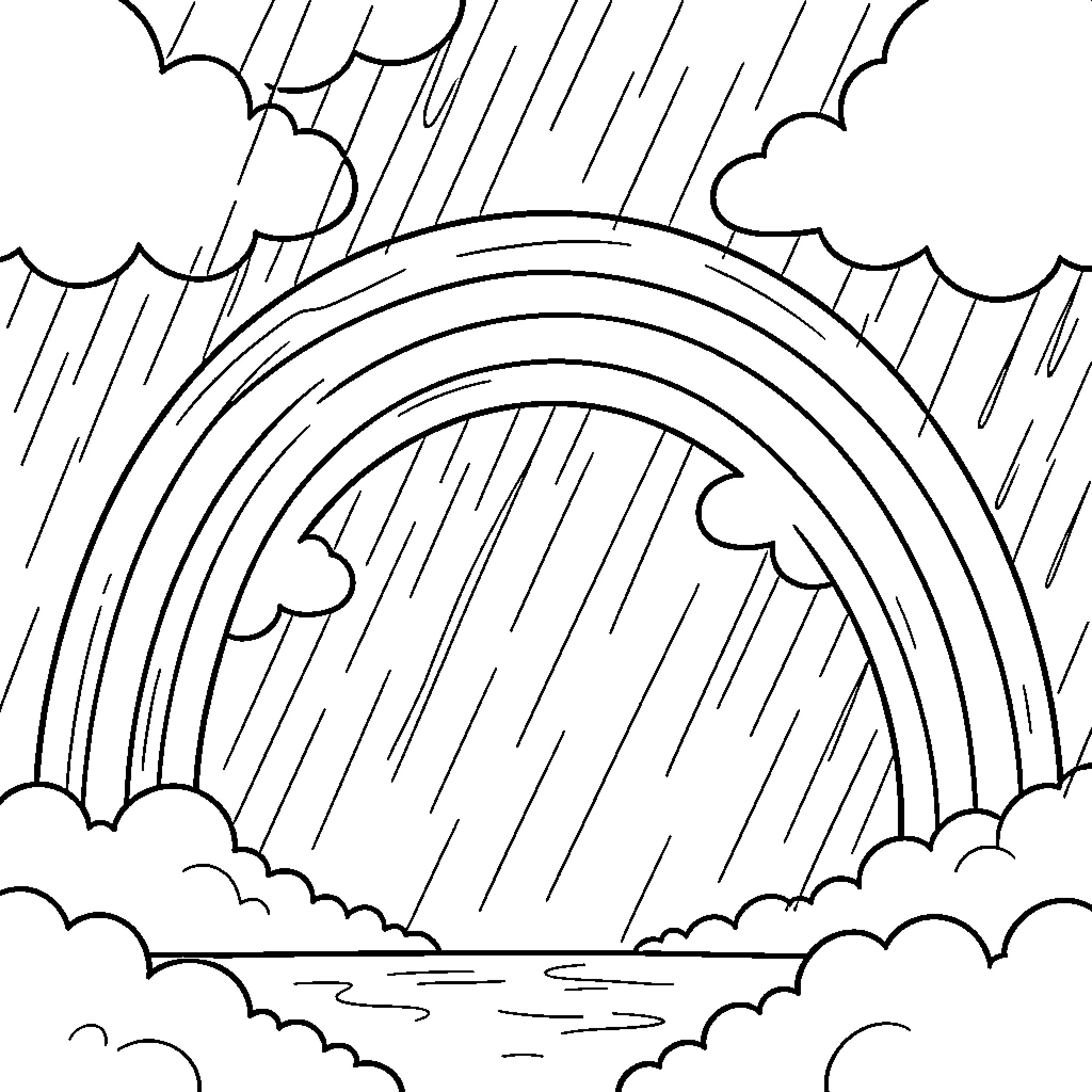 Rainbow in the stormy sky Coloring Page (free black-and-white line drawing printable PDF for all, from beginners to advanced learners, including children, teens, adults, and seniors)