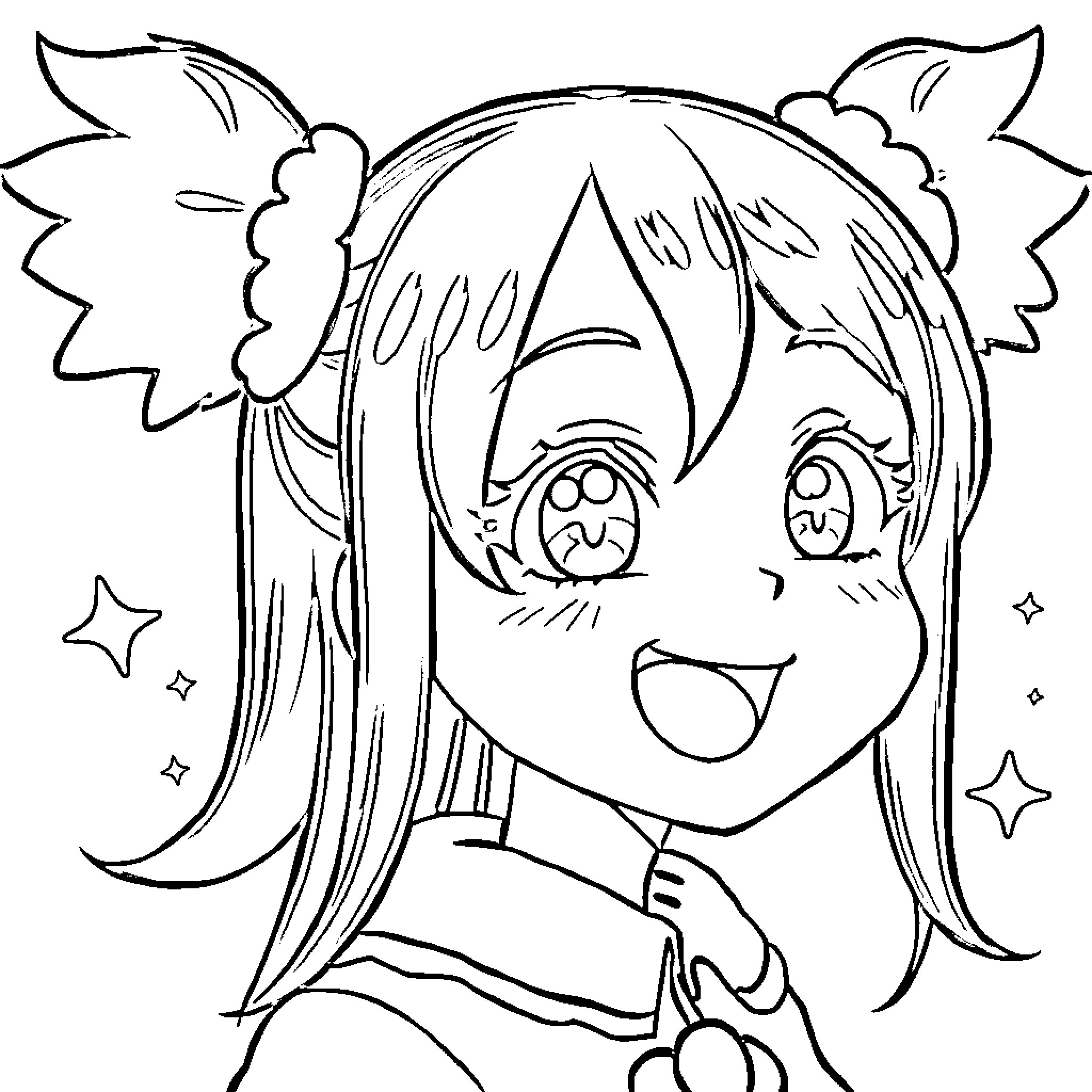 Anya's Delightful Anime-Inspired Expression Coloring Page (free black-and-white line drawing printable PDF for all, from beginners to advanced learners, including children, teens, adults, and seniors)