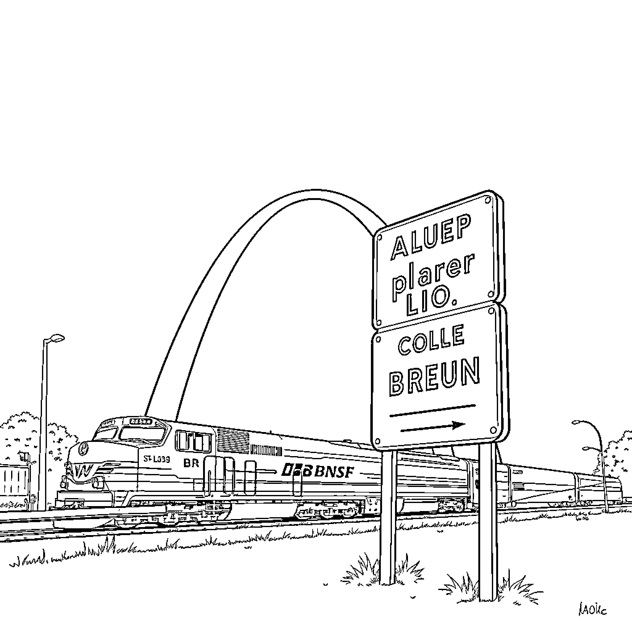 Sign indicating rail platform and direction Coloring Page (free black-and-white line drawing printable PDF for all, from beginners to advanced learners, including children, teens, adults, and seniors)