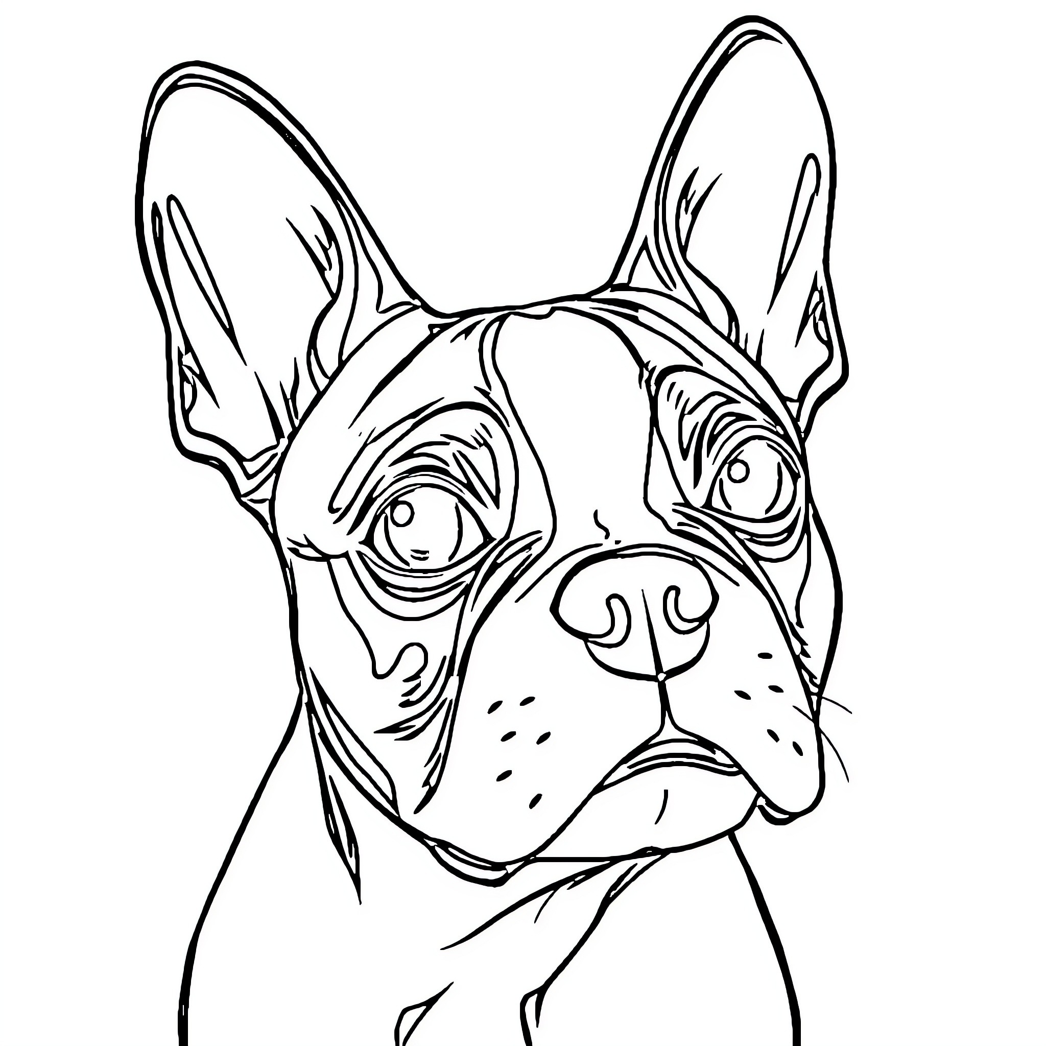 Boston Terrier striking a friendly pose Coloring Page (free black-and-white line drawing printable PDF for all, from beginners to advanced learners, including children, teens, adults, and seniors)