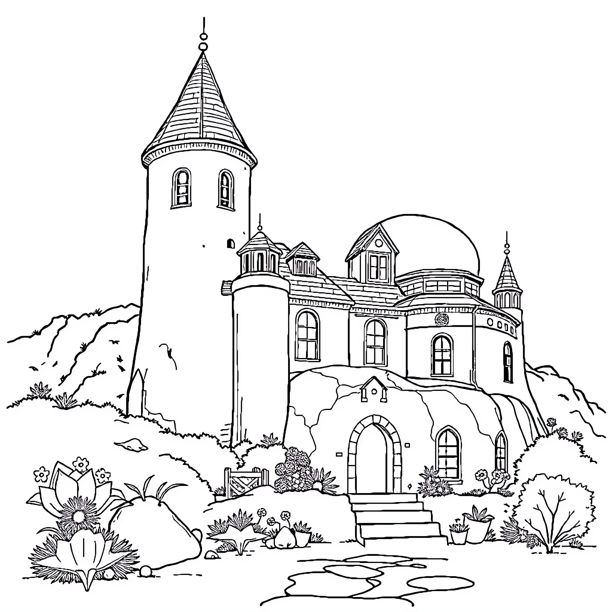 ملاك الفن المعماري في الحديقة Coloring Page (free black-and-white line drawing printable PDF for all, from beginners to advanced learners, including children, teens, adults, and seniors)