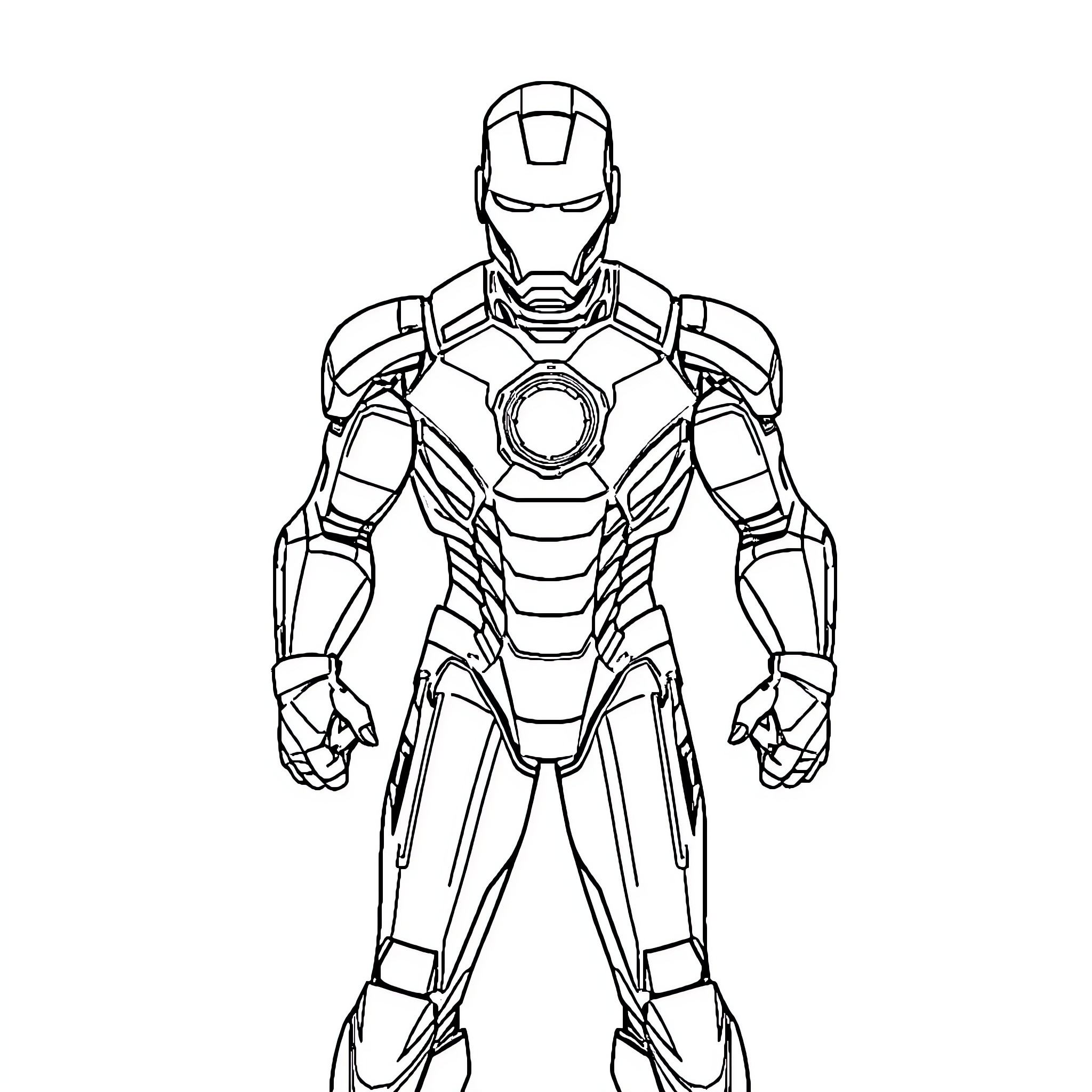 Iron Man in Fighting Stance Coloring Page (free black-and-white line drawing printable PDF for all, from beginners to advanced learners, including children, teens, adults, and seniors)