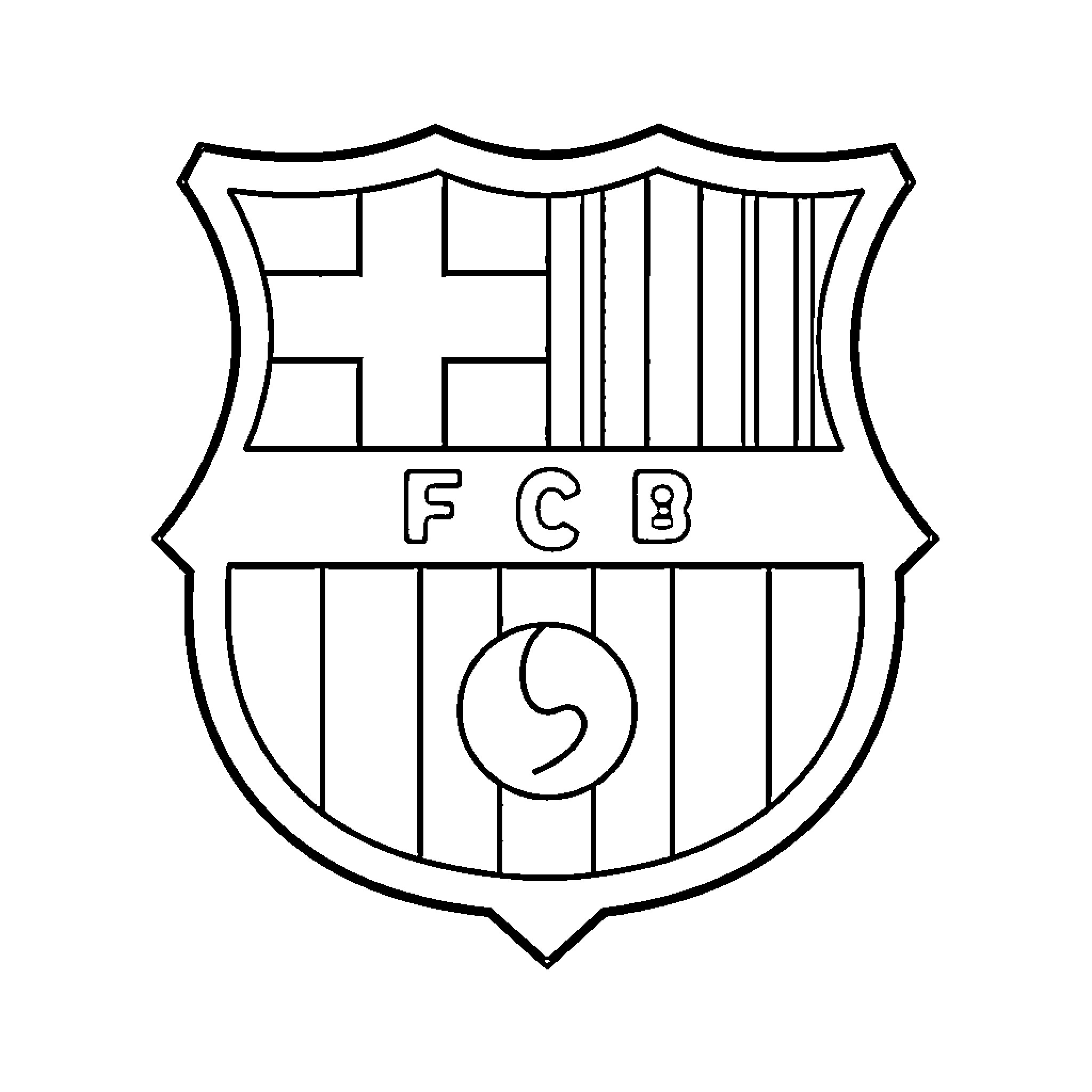 Barcelona FC soccer club crest Coloring Page (free black-and-white line drawing printable PDF for all, from beginners to advanced learners, including children, teens, adults, and seniors)