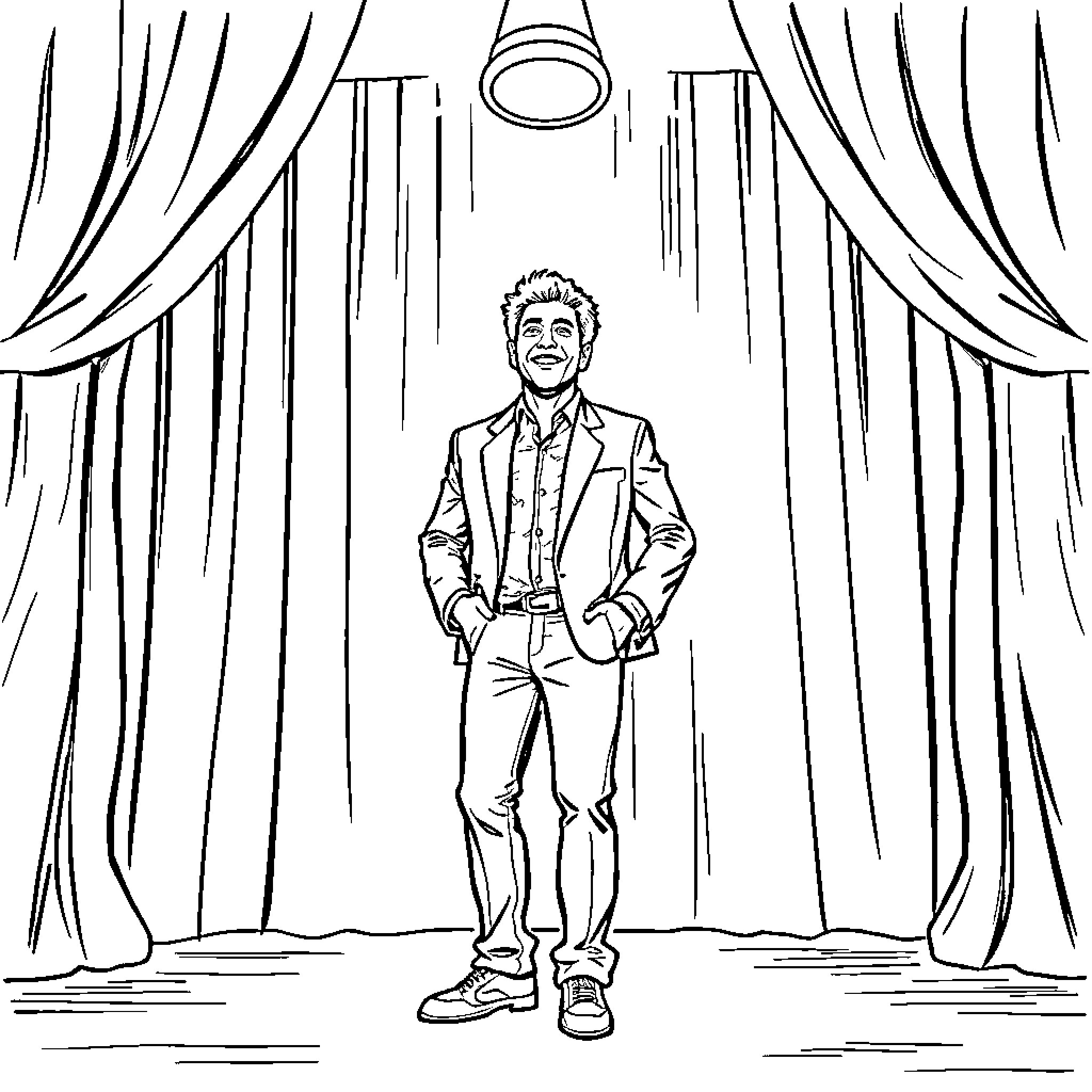 Chappell Roan on stage posing confidently Coloring Page (free black-and-white line drawing printable PDF for all, from beginners to advanced learners, including children, teens, adults, and seniors)