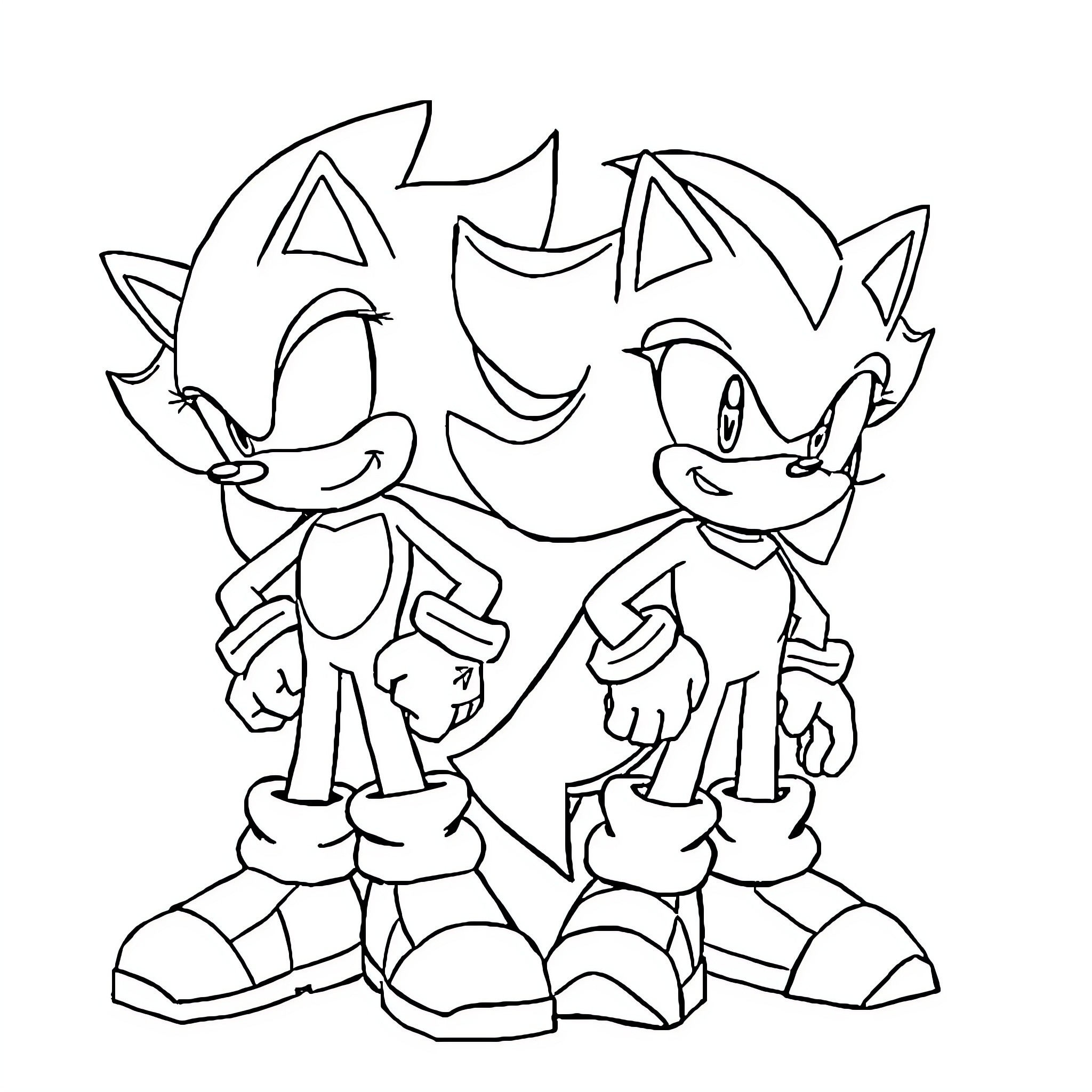 Sonic characters in action poses Coloring Page (free black-and-white line drawing printable PDF for all, from beginners to advanced learners, including children, teens, adults, and seniors)
