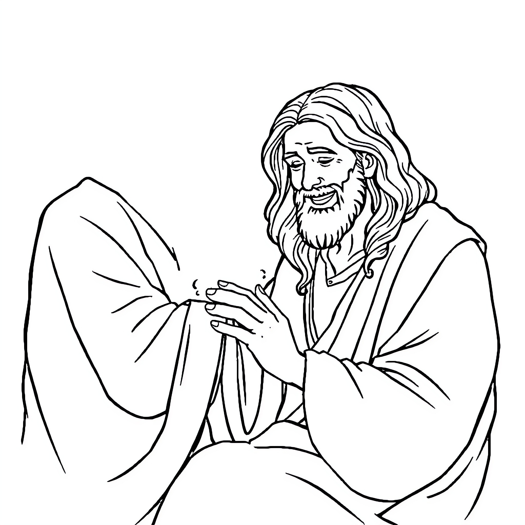 Jesus teaching with gestures and expression Coloring Page (free black-and-white line drawing printable PDF for all, from beginners to advanced learners, including children, teens, adults, and seniors)