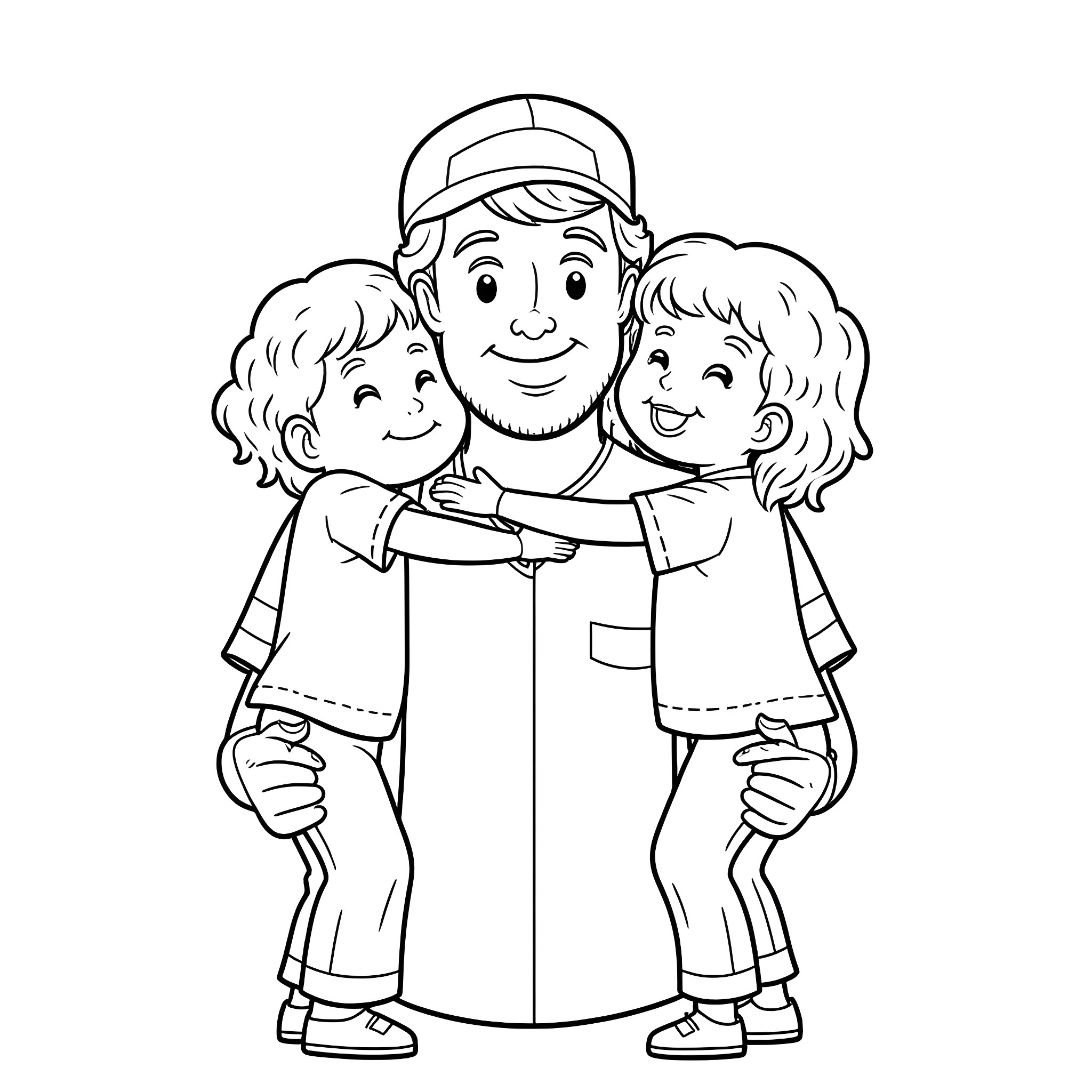 Baby with siblings enjoying each other's company Coloring Page (free black-and-white line drawing printable PDF for all, from beginners to advanced learners, including children, teens, adults, and seniors)