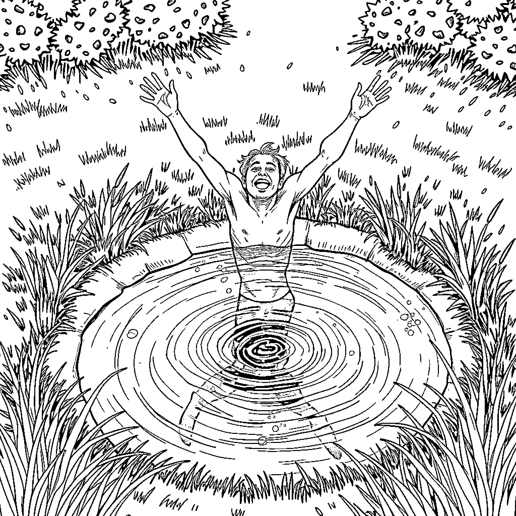 Man enjoying peaceful moment in nature Coloring Page (free black-and-white line drawing printable PDF for all, from beginners to advanced learners, including children, teens, adults, and seniors)