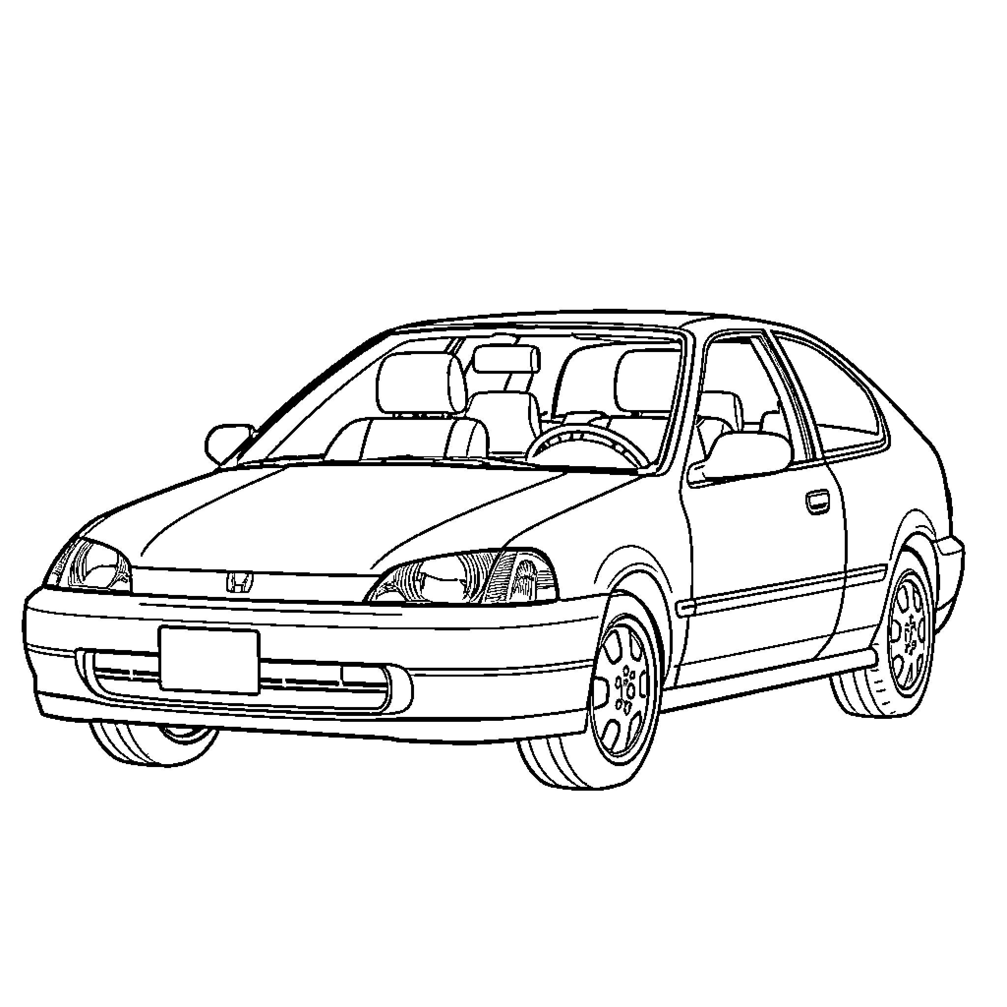 Honda Civic interior with passengers Coloring Page (free black-and-white line drawing printable PDF for all, from beginners to advanced learners, including children, teens, adults, and seniors)