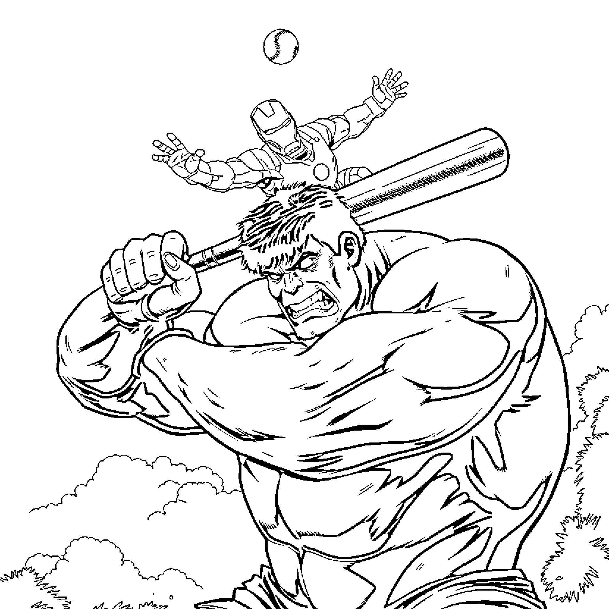 Hulk Destroying Surroundings with Intense Fury Coloring Page (free black-and-white line drawing printable PDF for all, from beginners to advanced learners, including children, teens, adults, and seniors)