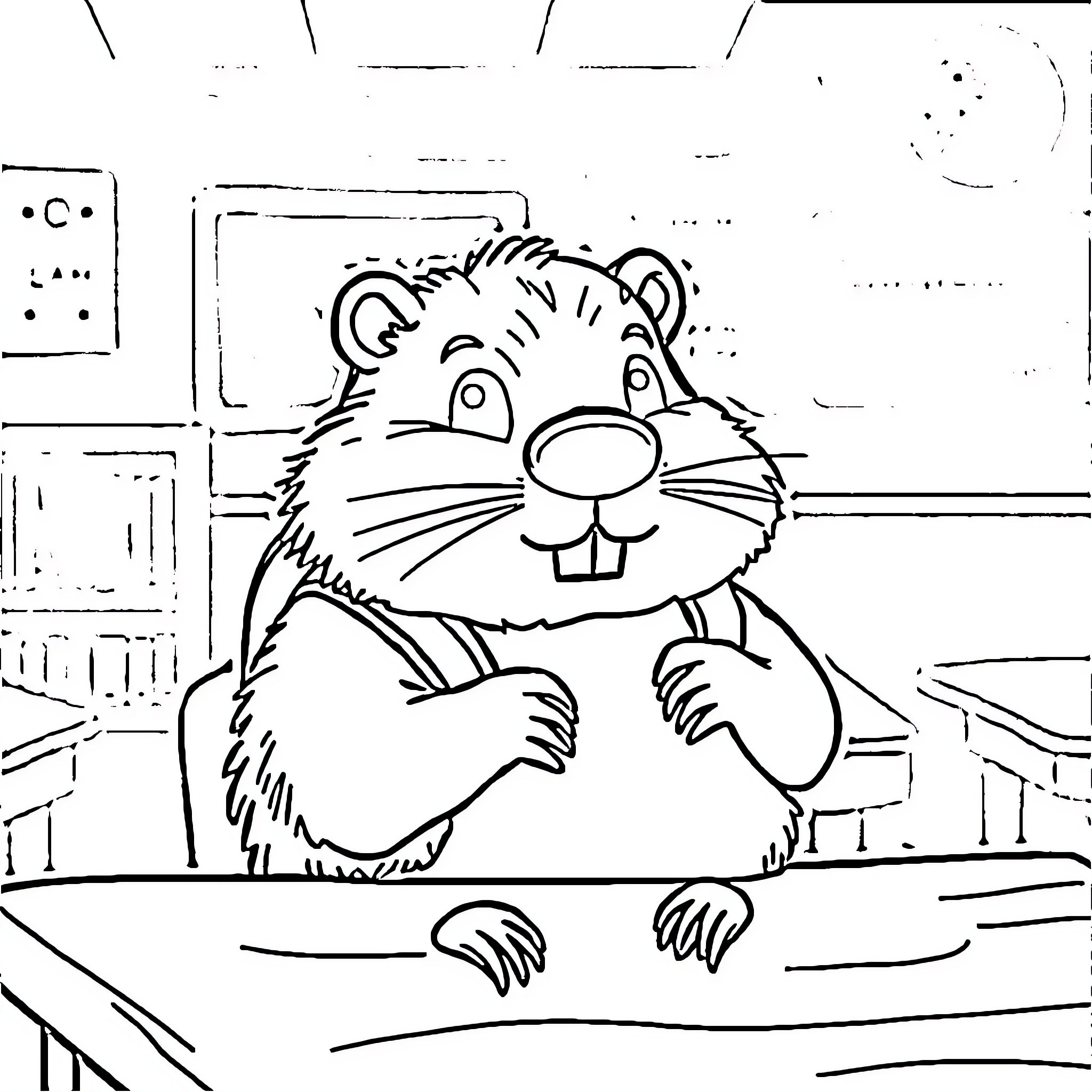 Beaver peeking curiously from behind a fence Coloring Page (free black-and-white line drawing printable PDF for all, from beginners to advanced learners, including children, teens, adults, and seniors)