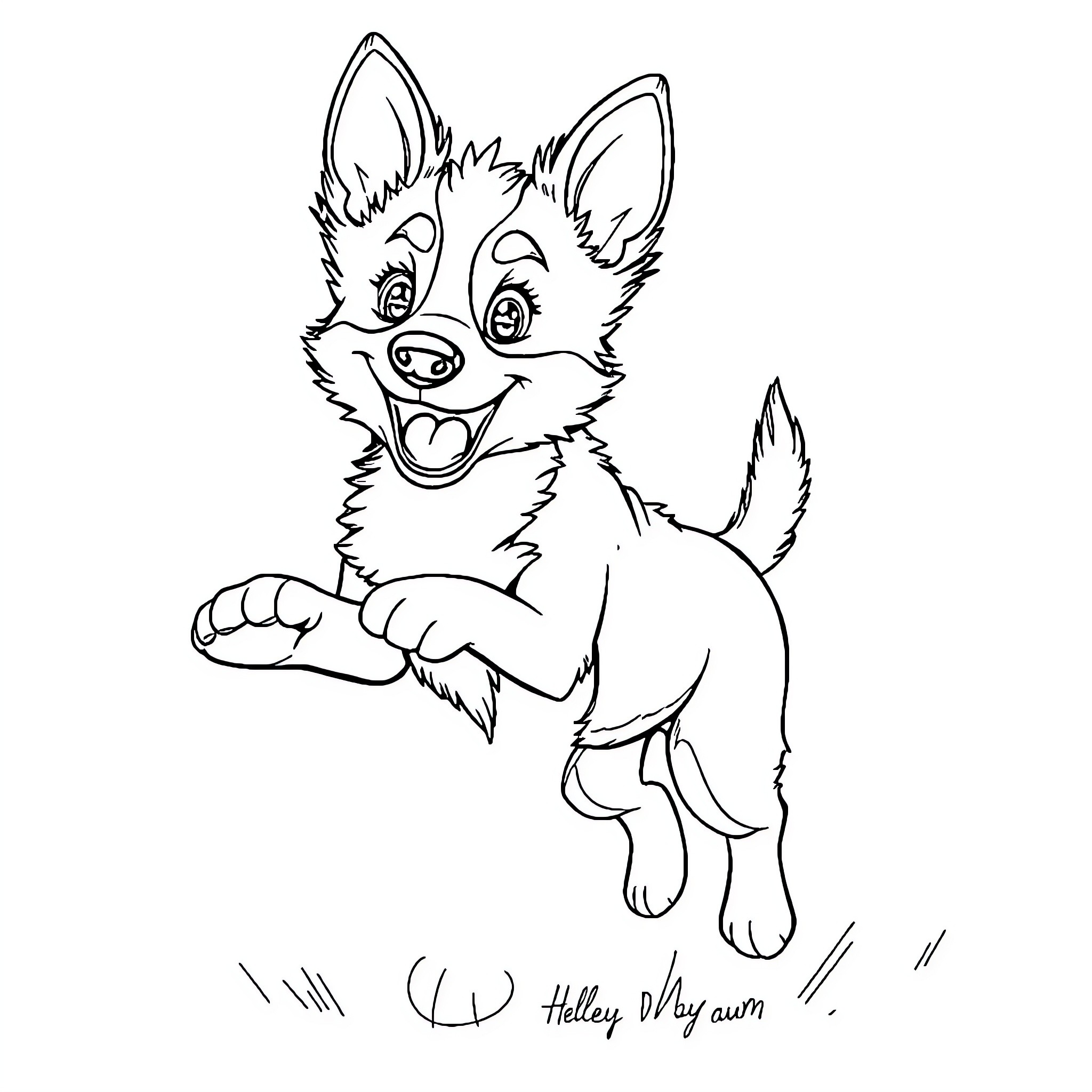 Bluey playing happily in the field Coloring Page (free black-and-white line drawing printable PDF for all, from beginners to advanced learners, including children, teens, adults, and seniors)