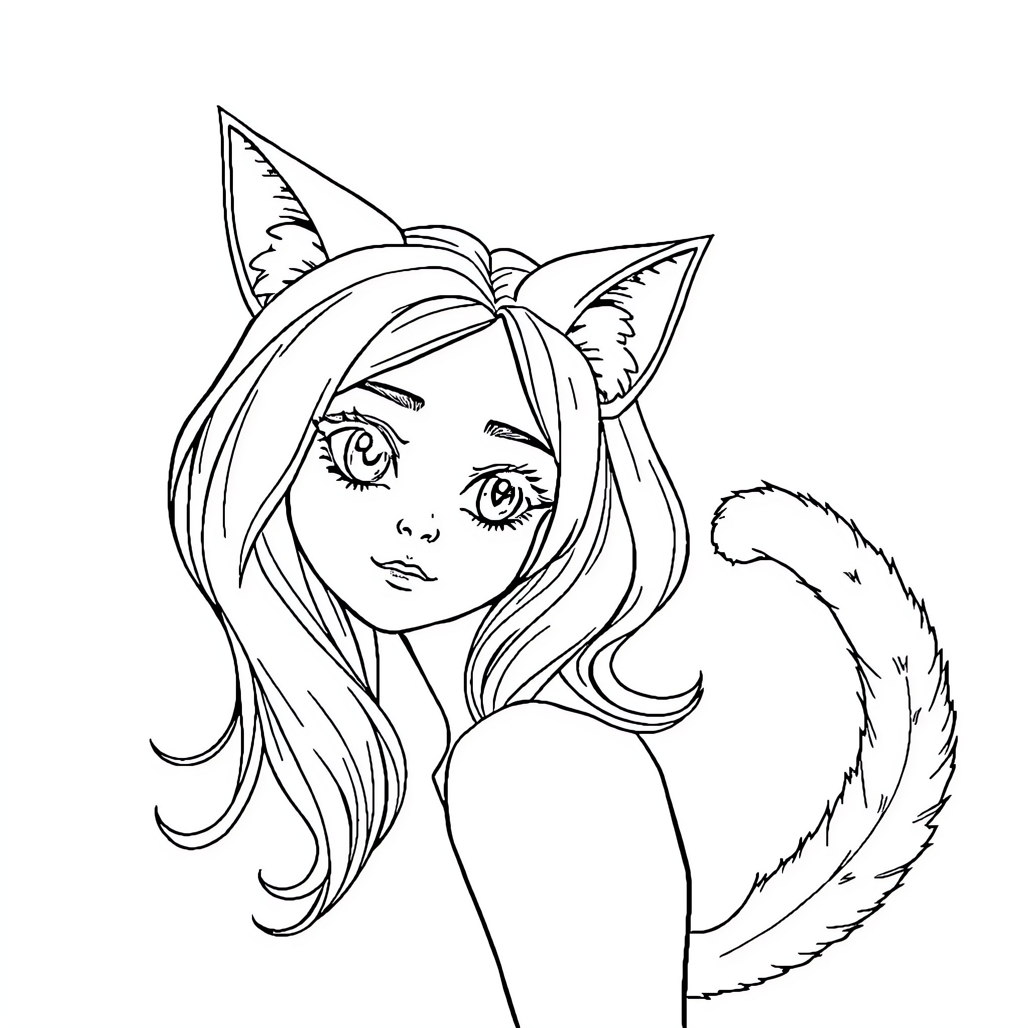 Girlfriend's Cute Anime-style Appearance Coloring Page (free black-and-white line drawing printable PDF for all, from beginners to advanced learners, including children, teens, adults, and seniors)