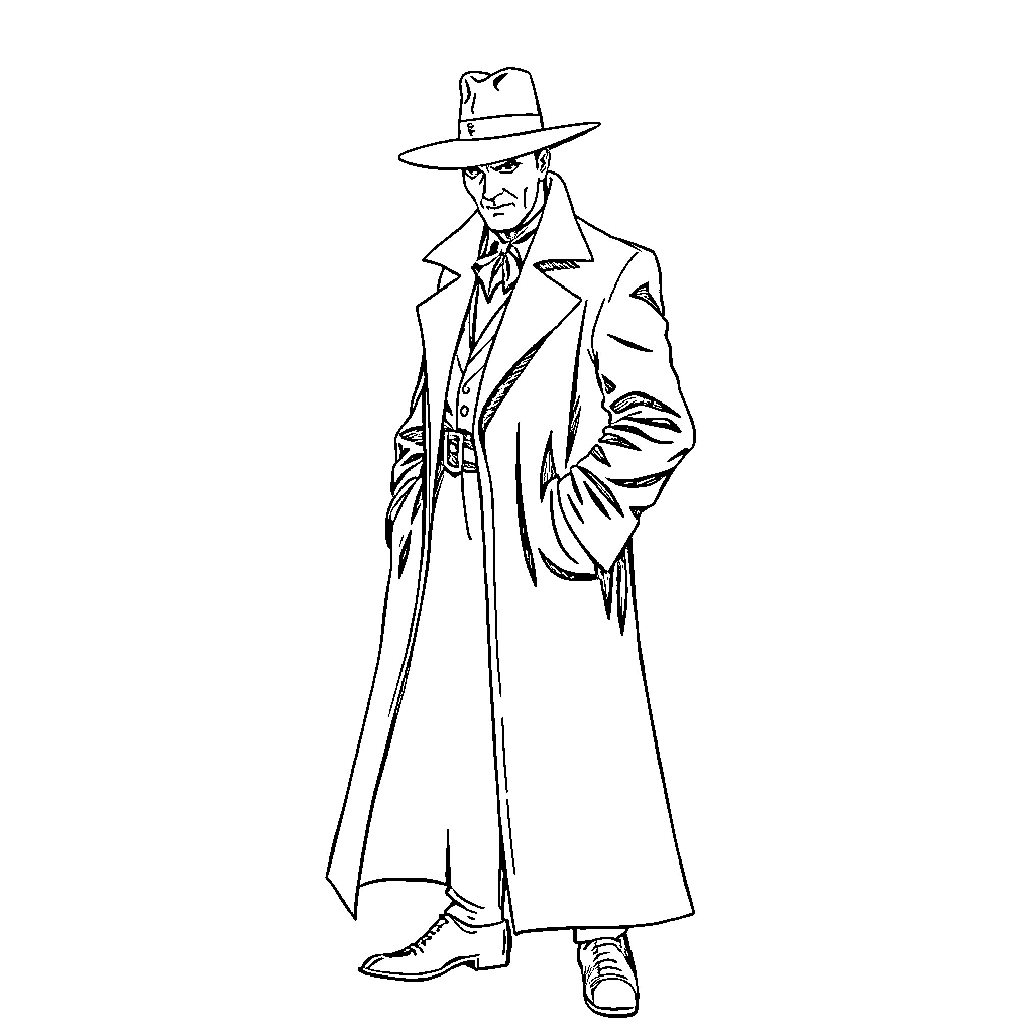 Shadow of a Man in Formal Attire Coloring Page (free black-and-white line drawing printable PDF for all, from beginners to advanced learners, including children, teens, adults, and seniors)