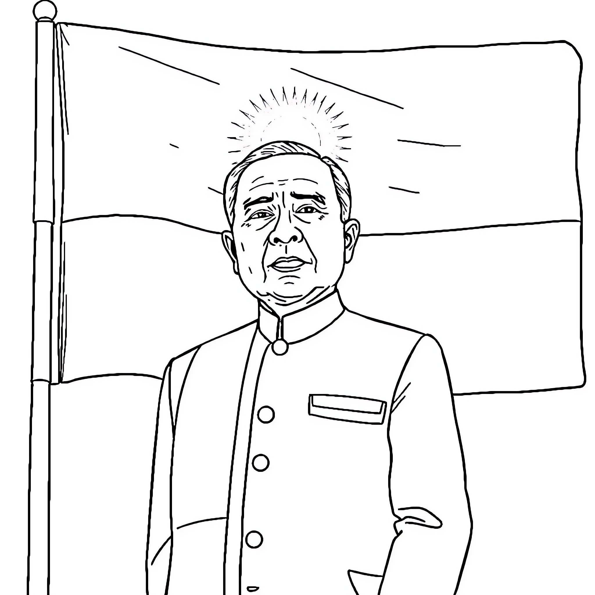 President delivering speech with national flag Coloring Page (free black-and-white line drawing printable PDF for all, from beginners to advanced learners, including children, teens, adults, and seniors)