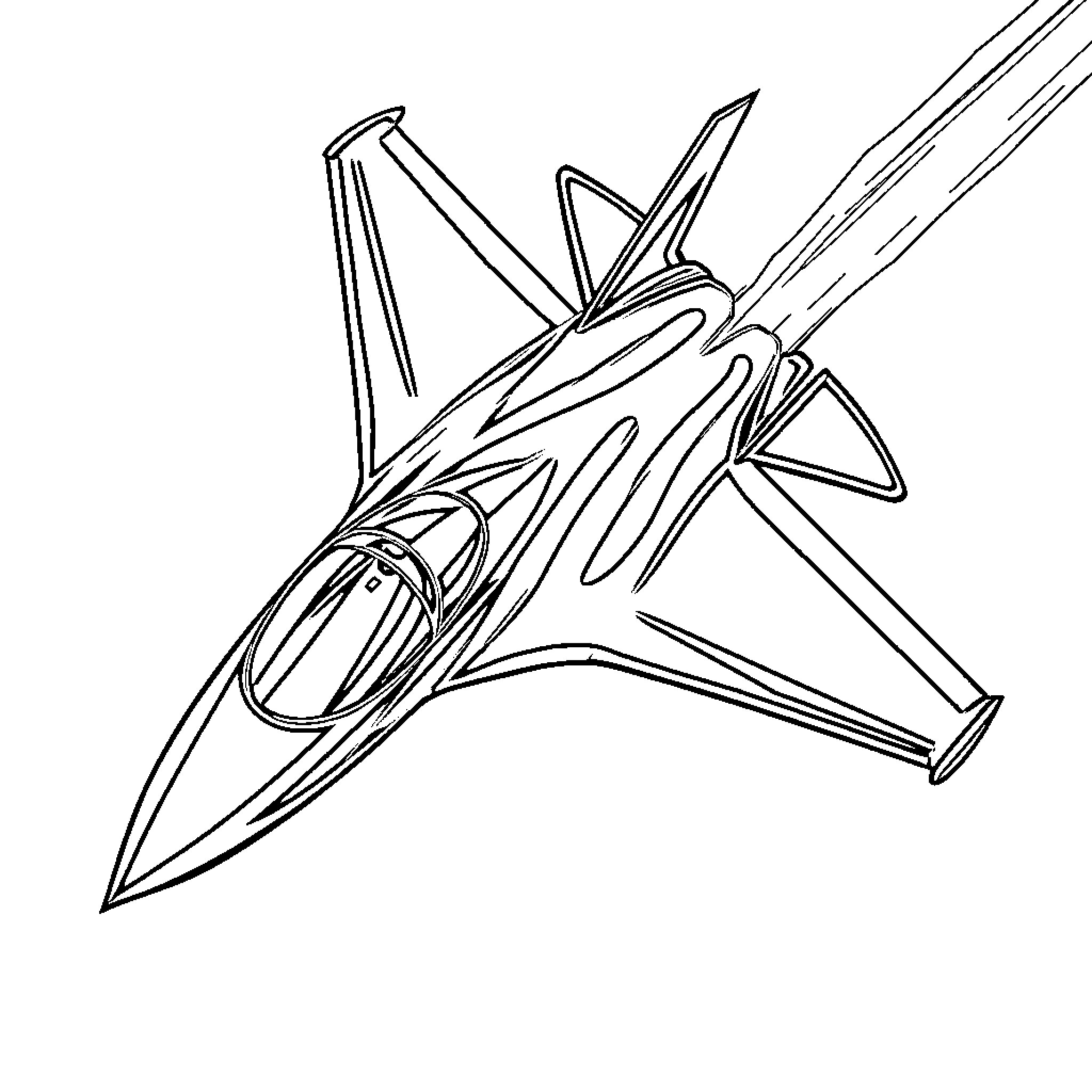 Panther Jet in flight with aerodynamic design Coloring Page (free black-and-white line drawing printable PDF for all, from beginners to advanced learners, including children, teens, adults, and seniors)