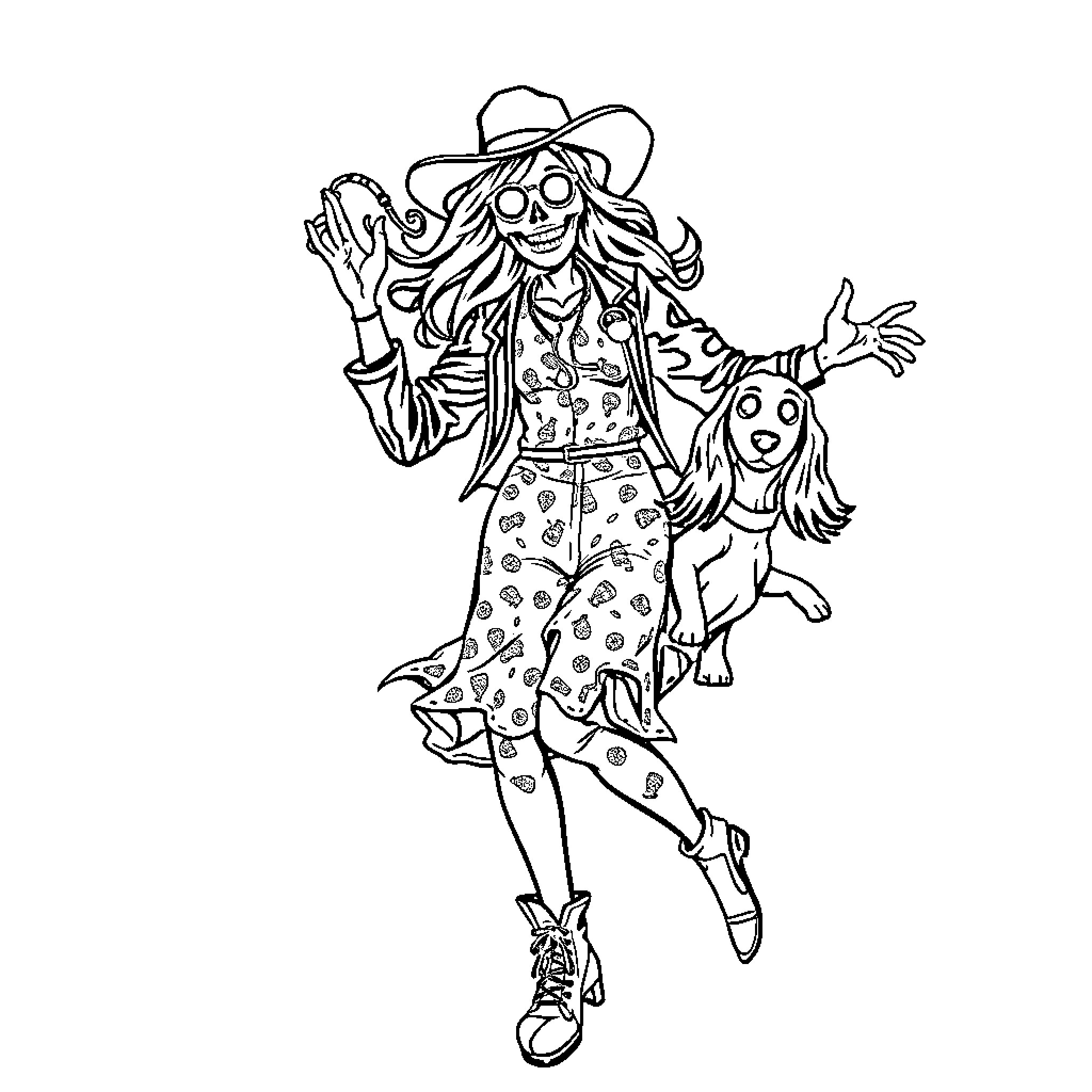 Veterinarian Treating Eccentric Patient with Pets Coloring Page (free black-and-white line drawing printable PDF for all, from beginners to advanced learners, including children, teens, adults, and seniors)