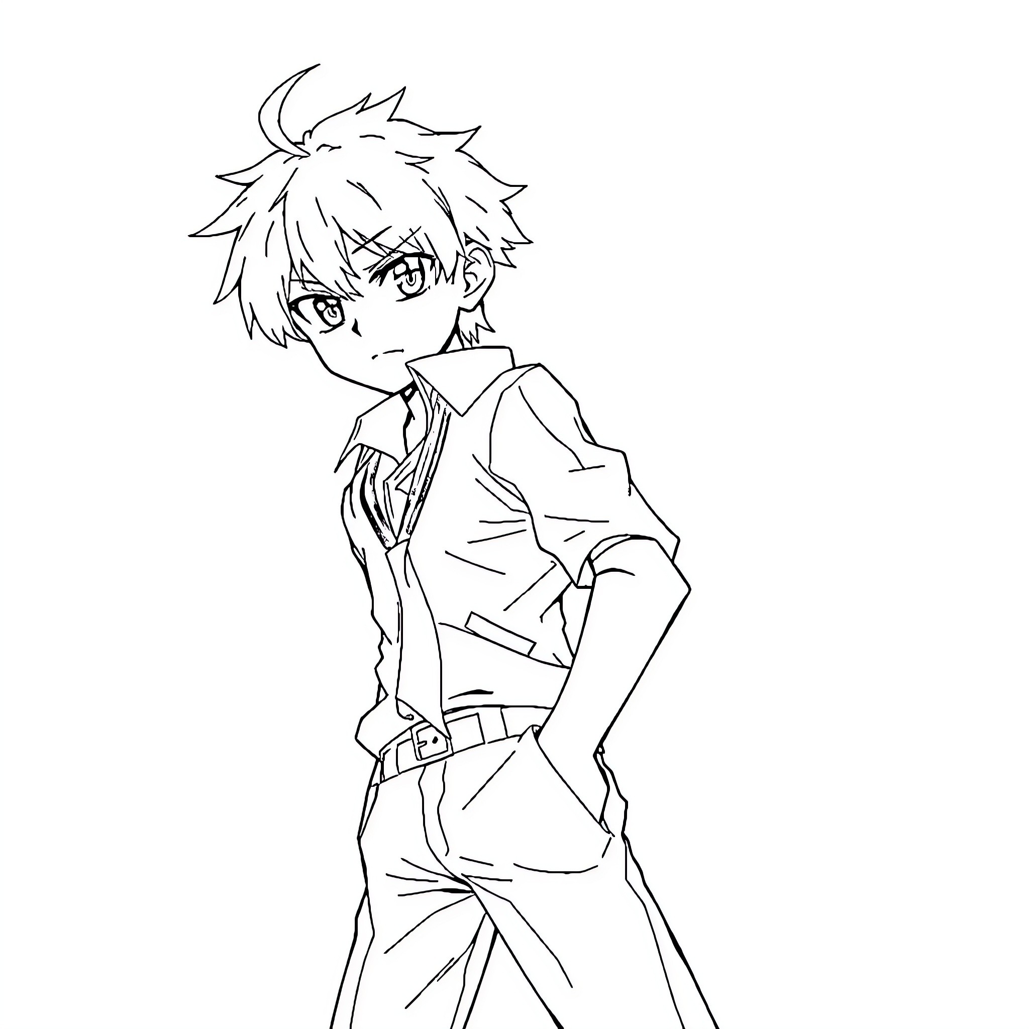 Shirou Emiya in Contemplative Pose Coloring Page (free black-and-white line drawing printable PDF for all, from beginners to advanced learners, including children, teens, adults, and seniors)