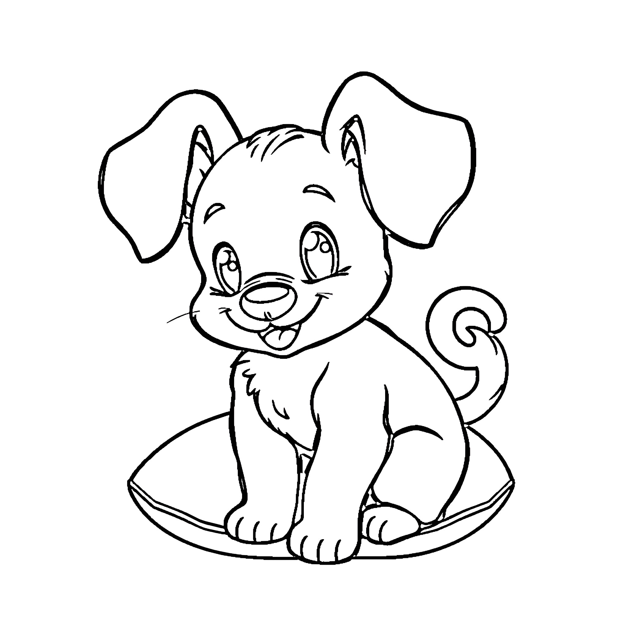 Cinnamoroll puppy in a cheerful pose Coloring Page (free black-and-white line drawing printable PDF for all, from beginners to advanced learners, including children, teens, adults, and seniors)