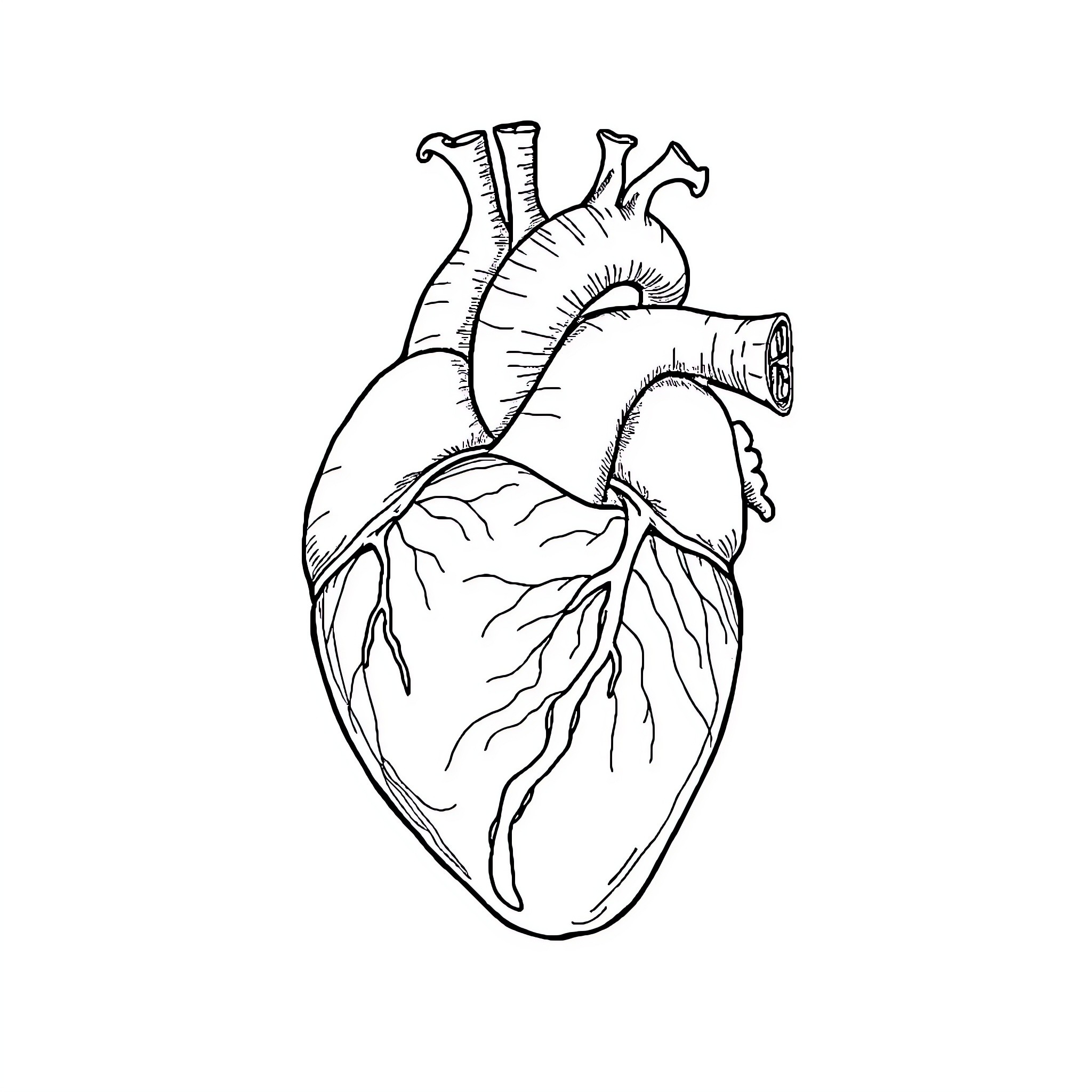 Heart Anatomy Illustration Coloring Page (free black-and-white line drawing printable PDF for all, from beginners to advanced learners, including children, teens, adults, and seniors)