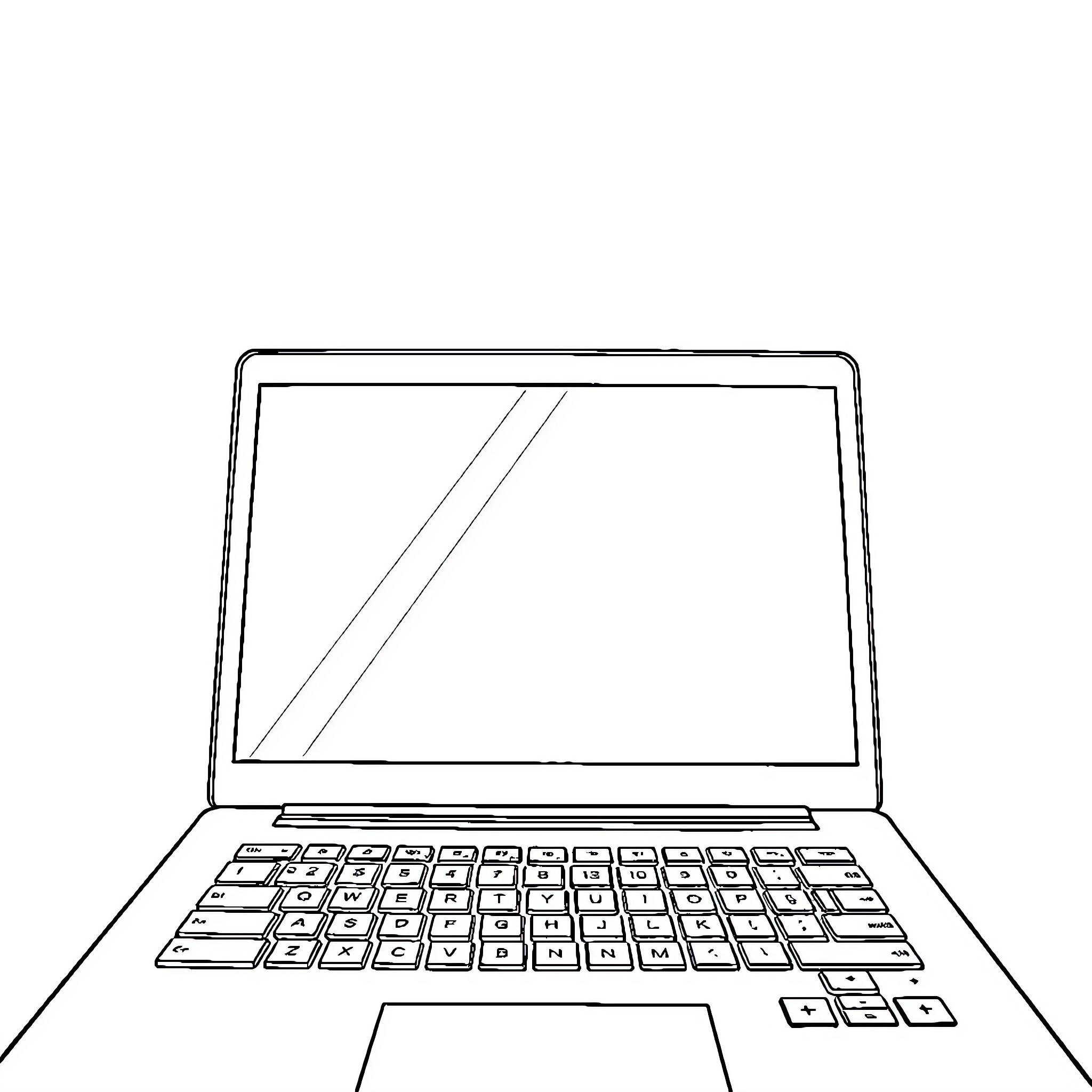 Laptop with empty screen and keyboard Coloring Page (free black-and-white line drawing printable PDF for all, from beginners to advanced learners, including children, teens, adults, and seniors)
