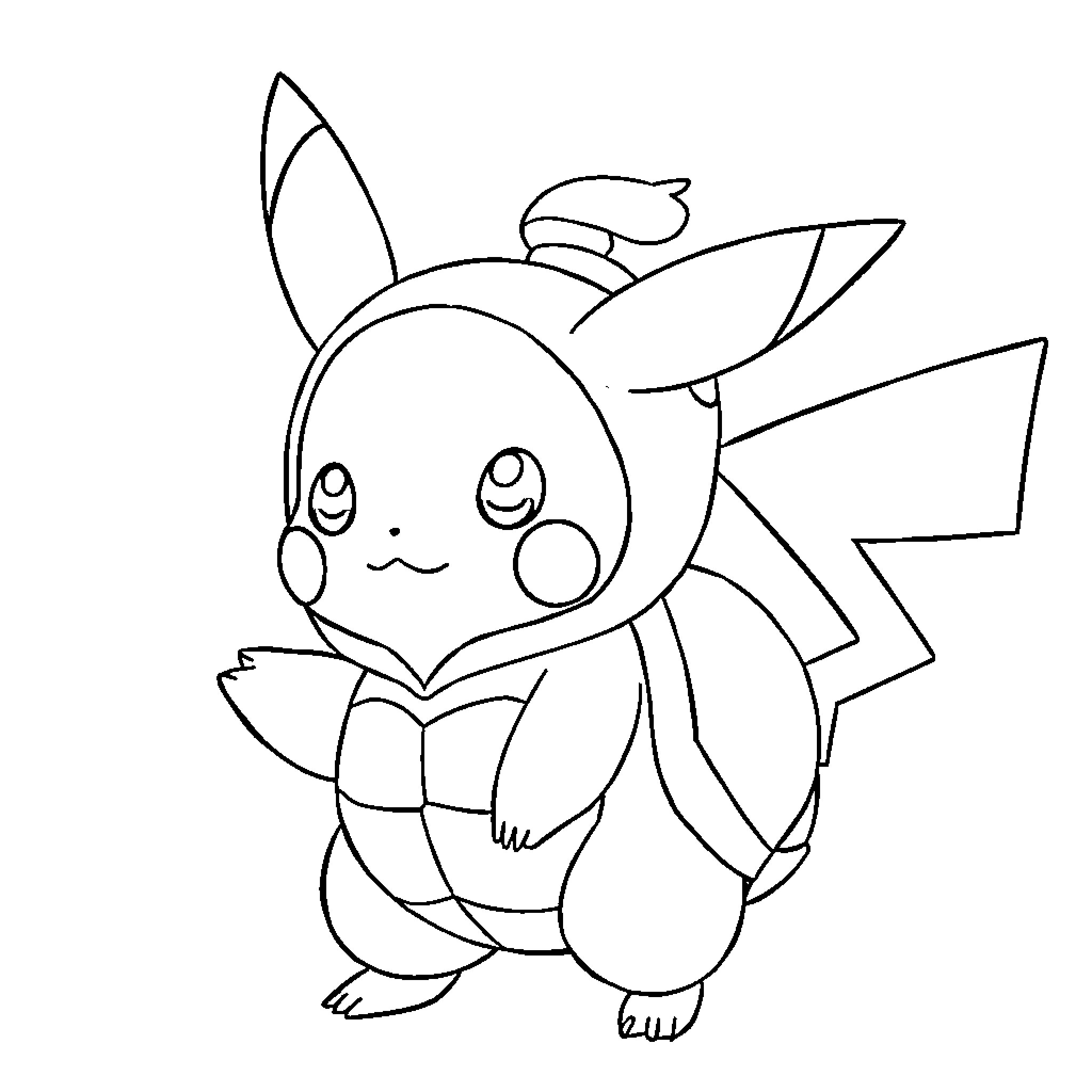 Pikachu reading a book happily Coloring Page (free black-and-white line drawing printable PDF for all, from beginners to advanced learners, including children, teens, adults, and seniors)