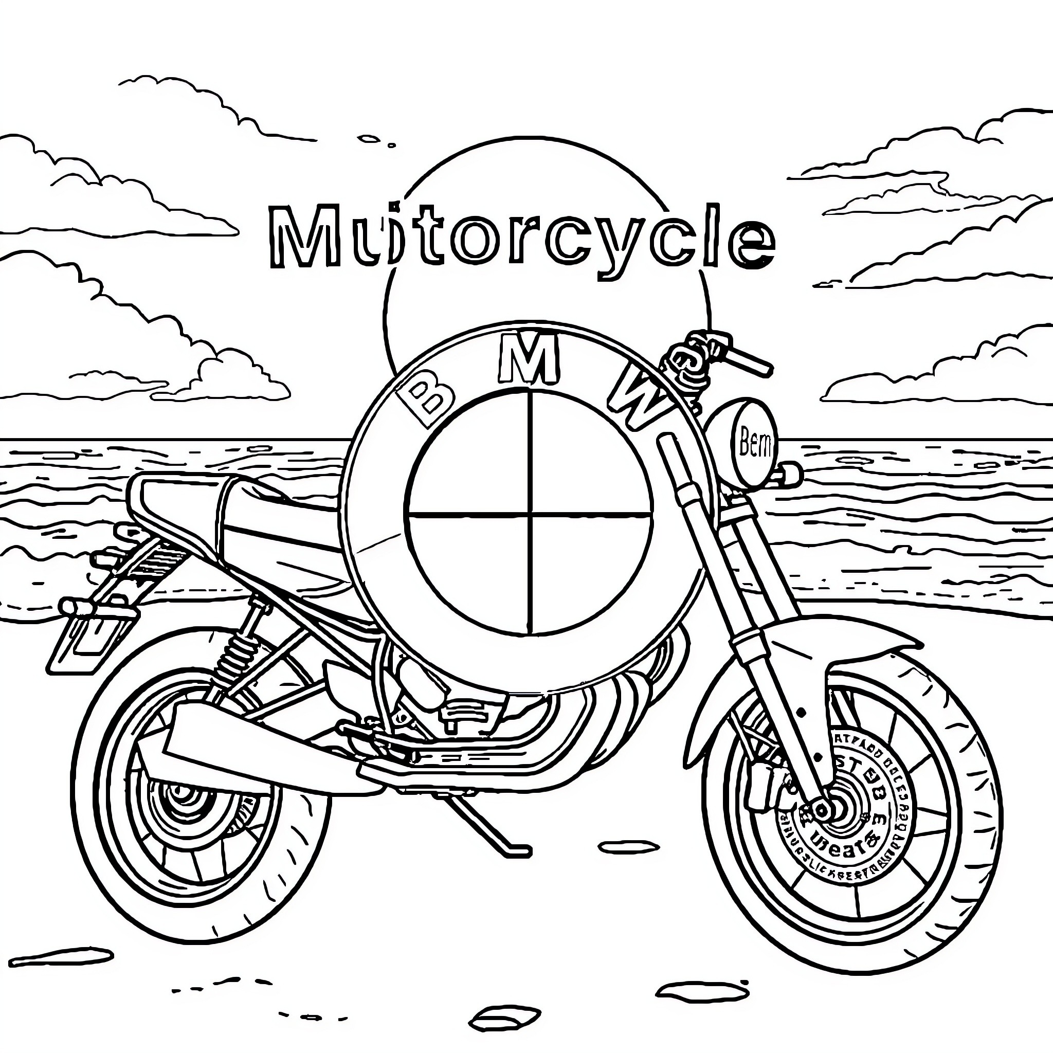Motorcycle on the open road Coloring Page (free black-and-white line drawing printable PDF for all, from beginners to advanced learners, including children, teens, adults, and seniors)