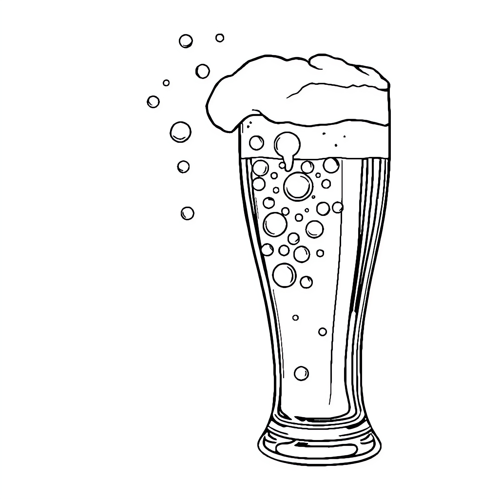 Beer foaming in a glass Coloring Page (free black-and-white line drawing printable PDF for all, from beginners to advanced learners, including children, teens, adults, and seniors)