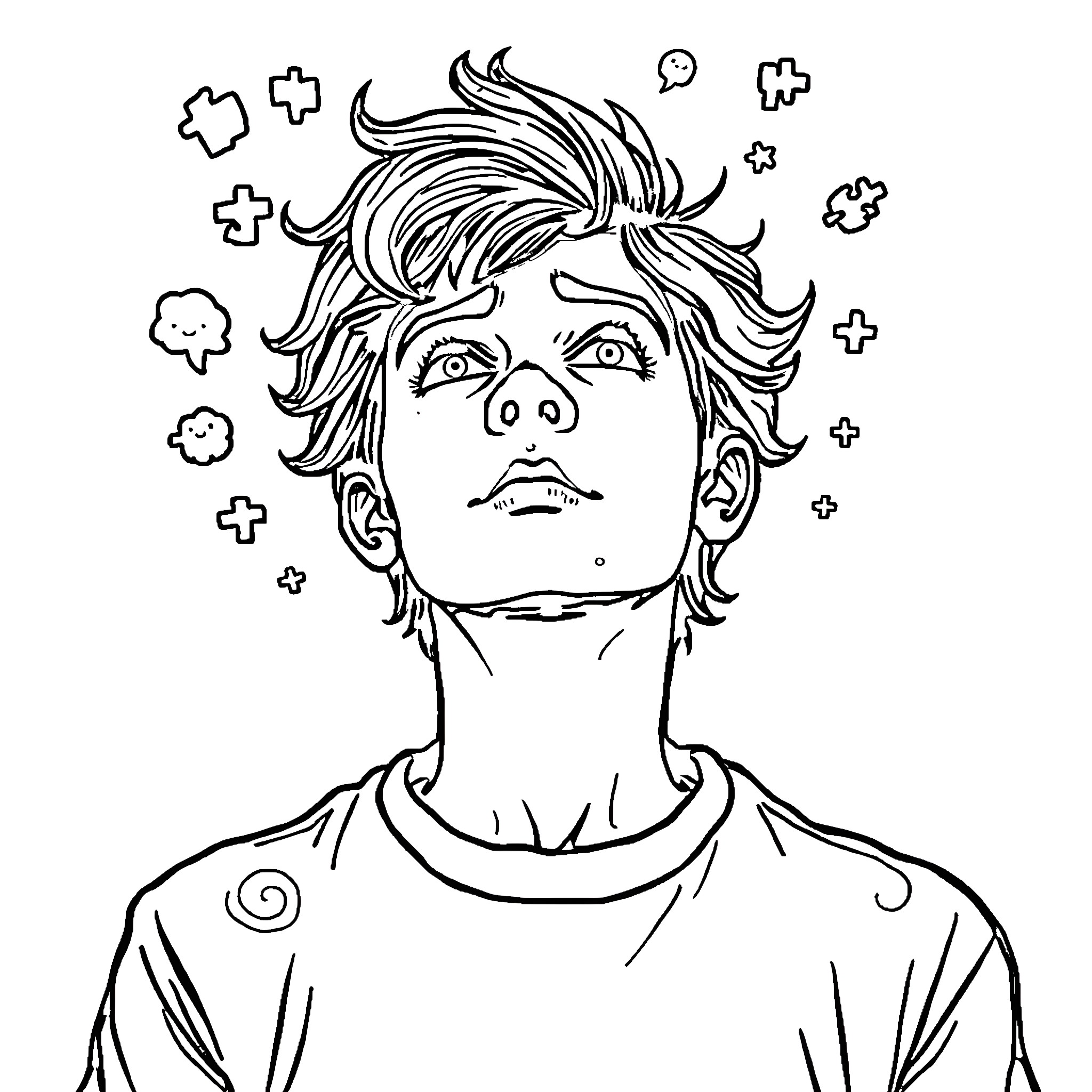 Autism Awareness: Expressive Boy Portrait Coloring Page (free black-and-white line drawing printable PDF for all, from beginners to advanced learners, including children, teens, adults, and seniors)