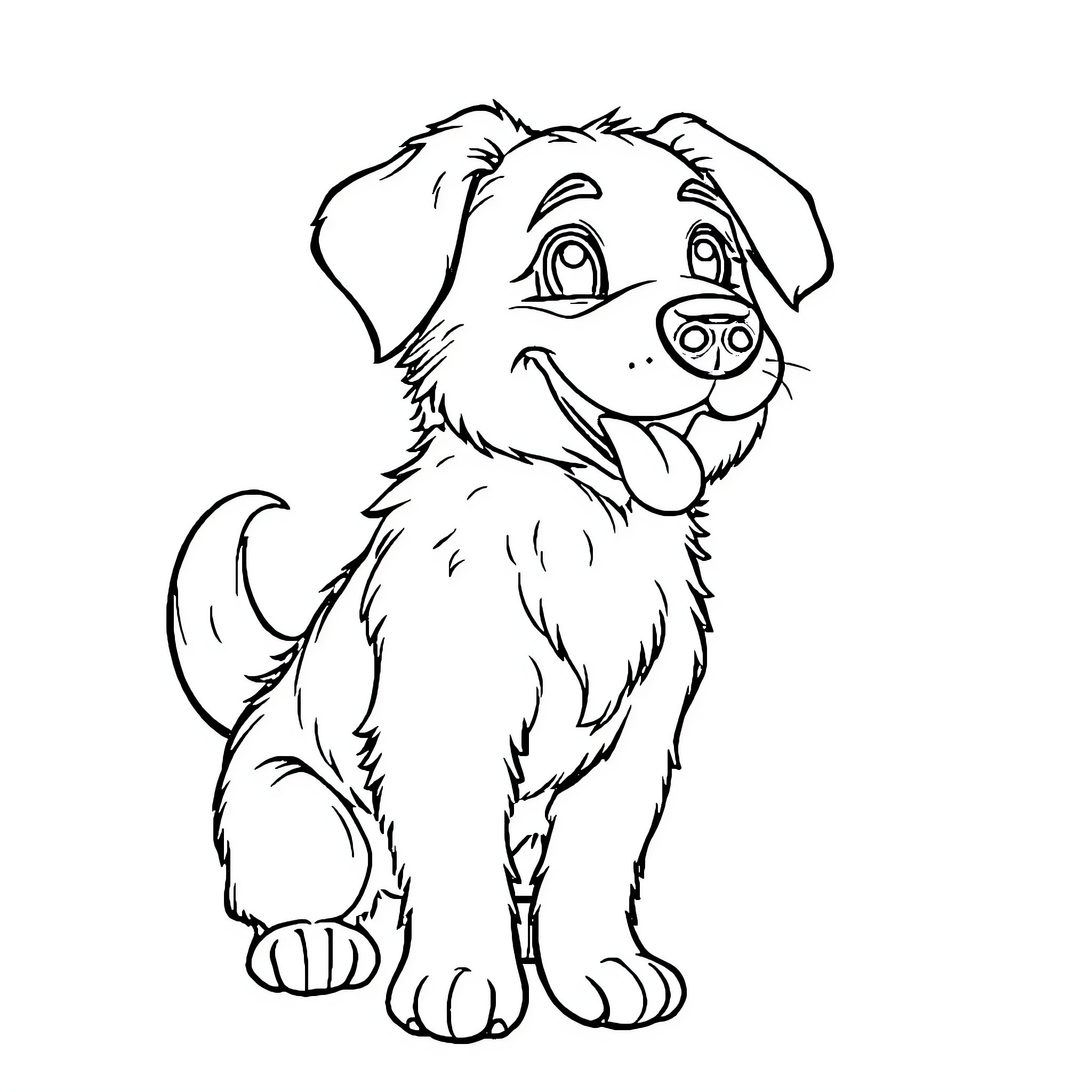 Dog with Friendly Expression Coloring Page (free black-and-white line drawing printable PDF for all, from beginners to advanced learners, including children, teens, adults, and seniors)