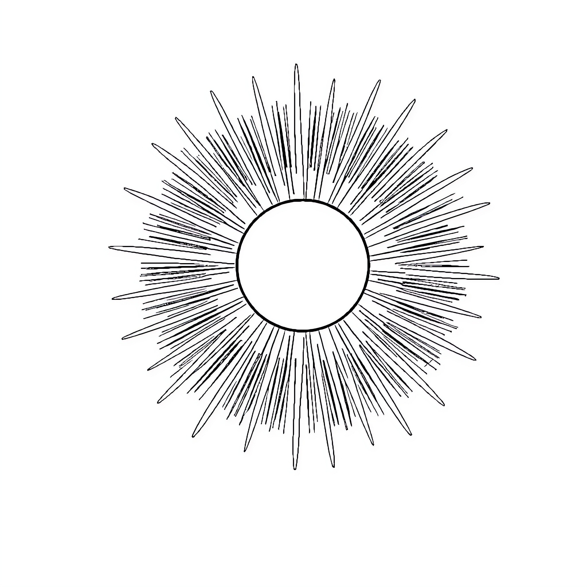 Sun Bursting with Radiant Rays Coloring Page (free black-and-white line drawing printable PDF for all, from beginners to advanced learners, including children, teens, adults, and seniors)