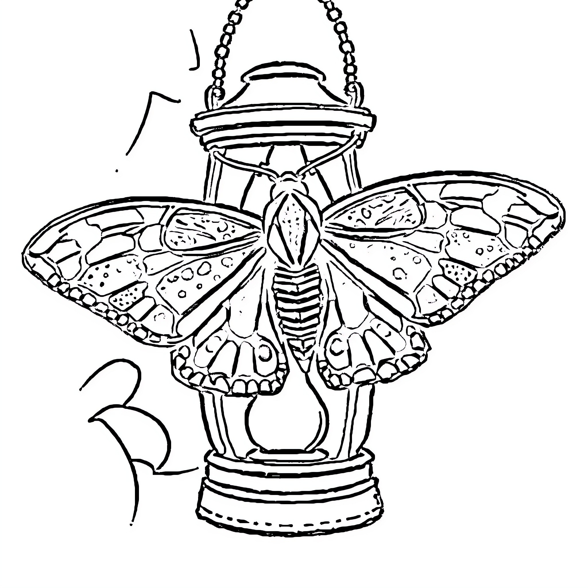 Death's-head Hawkmoth in a Lantern Coloring Page (free black-and-white line drawing printable PDF for all, from beginners to advanced learners, including children, teens, adults, and seniors)