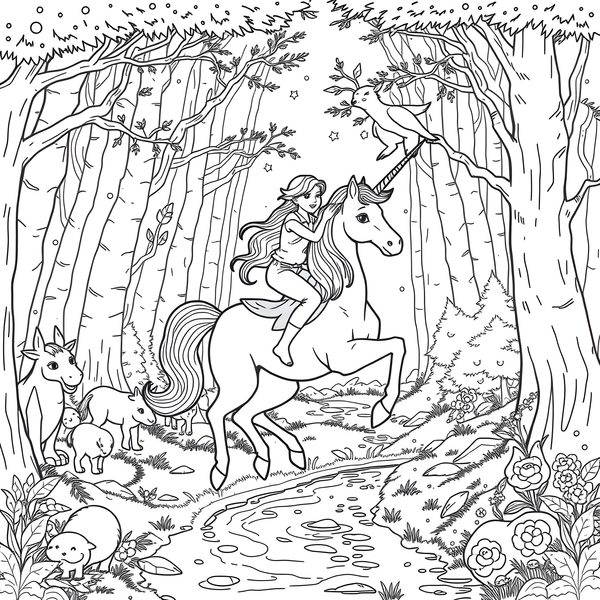 Luigi's Magical Woodland Adventure Coloring Page (free black-and-white line drawing printable PDF for all, from beginners to advanced learners, including children, teens, adults, and seniors)