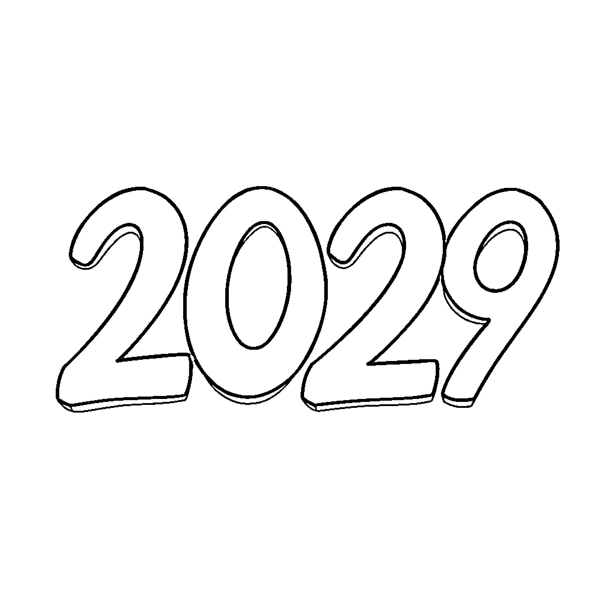 Numbers 2029 Outlined Coloring Page (free black-and-white line drawing printable PDF for all, from beginners to advanced learners, including children, teens, adults, and seniors)