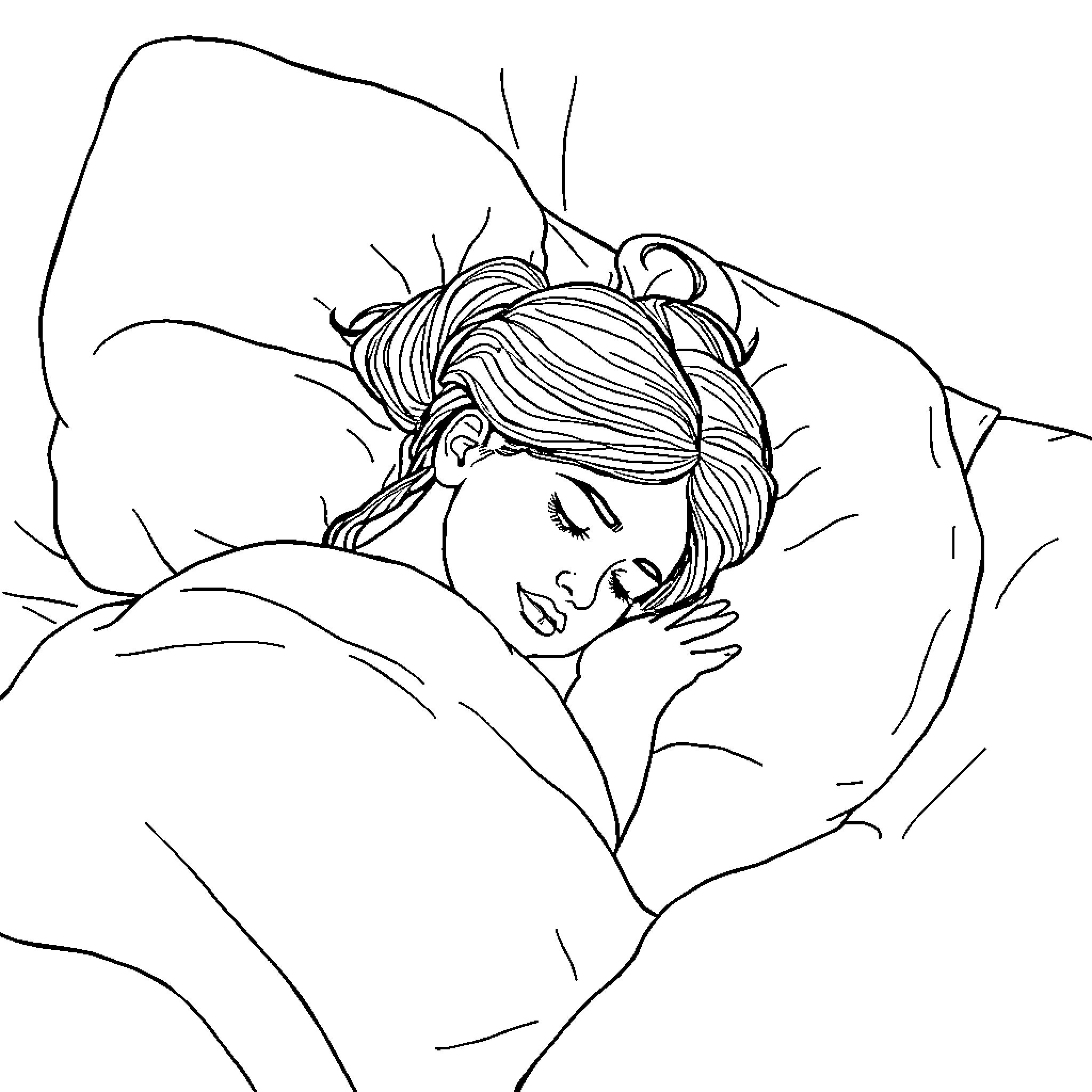 Lidiya Gedzevych sleeping peacefully Coloring Page (free black-and-white line drawing printable PDF for all, from beginners to advanced learners, including children, teens, adults, and seniors)