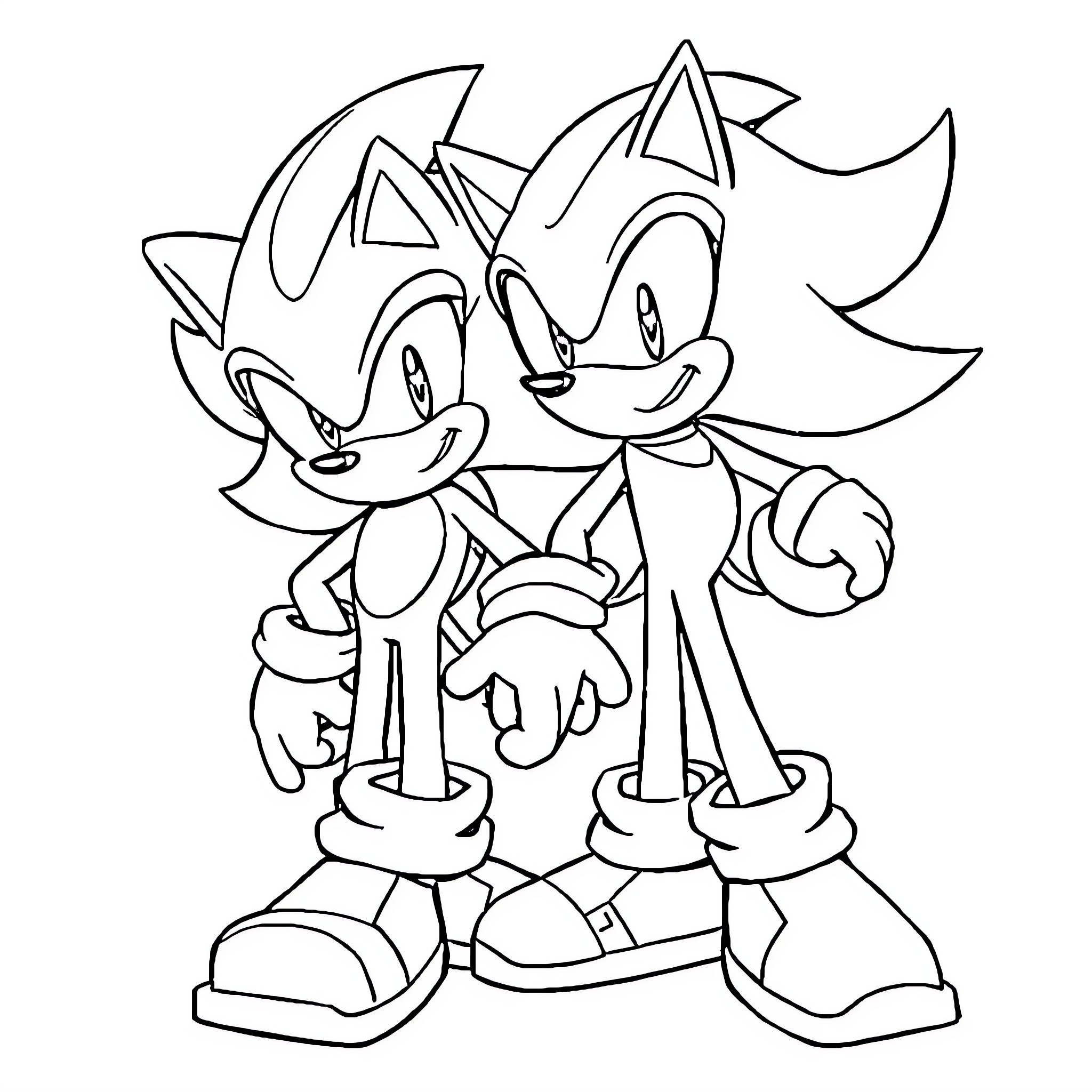 Sonic and Friends Playfully Posing Coloring Page (free black-and-white line drawing printable PDF for all, from beginners to advanced learners, including children, teens, adults, and seniors)