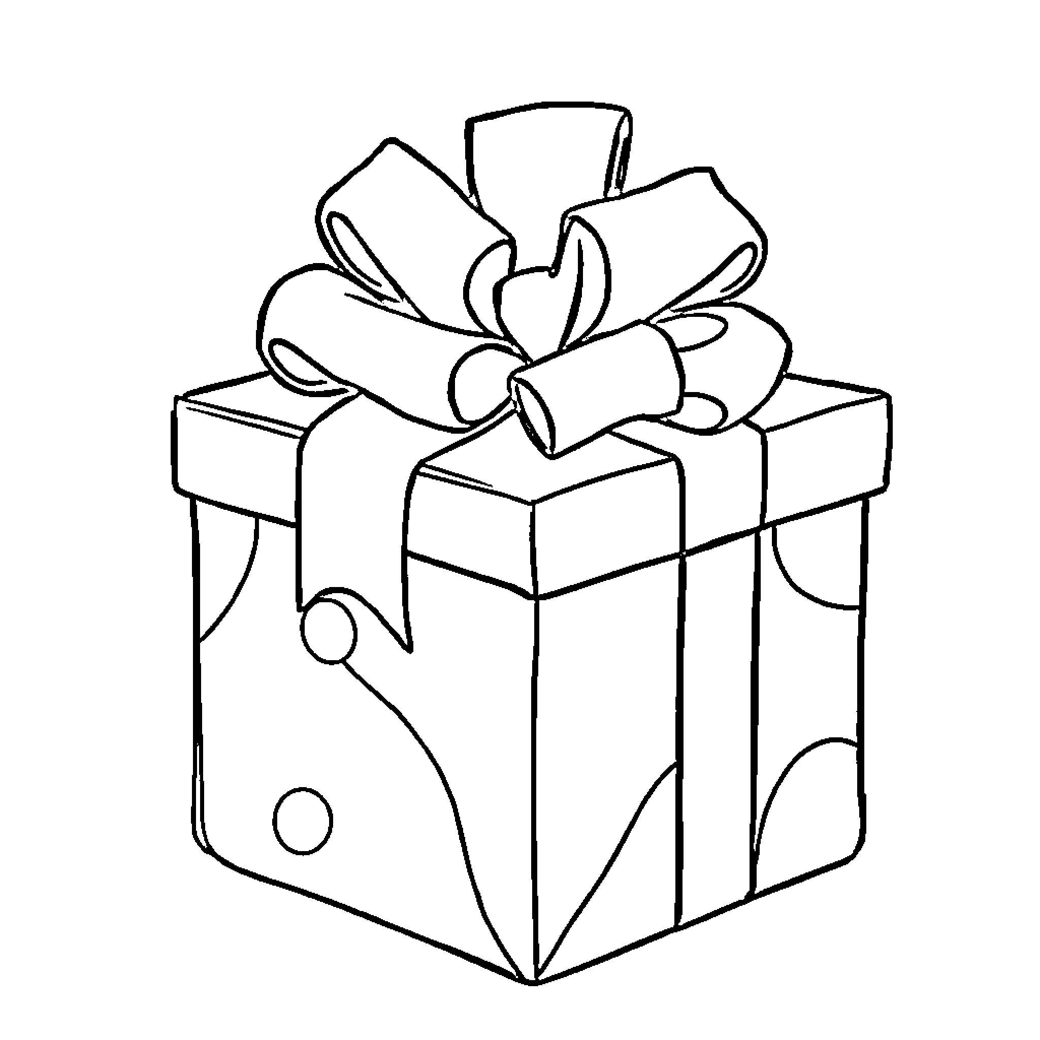 Christmas Gift Box with Bow Coloring Page (free black-and-white line drawing printable PDF for all, from beginners to advanced learners, including children, teens, adults, and seniors)