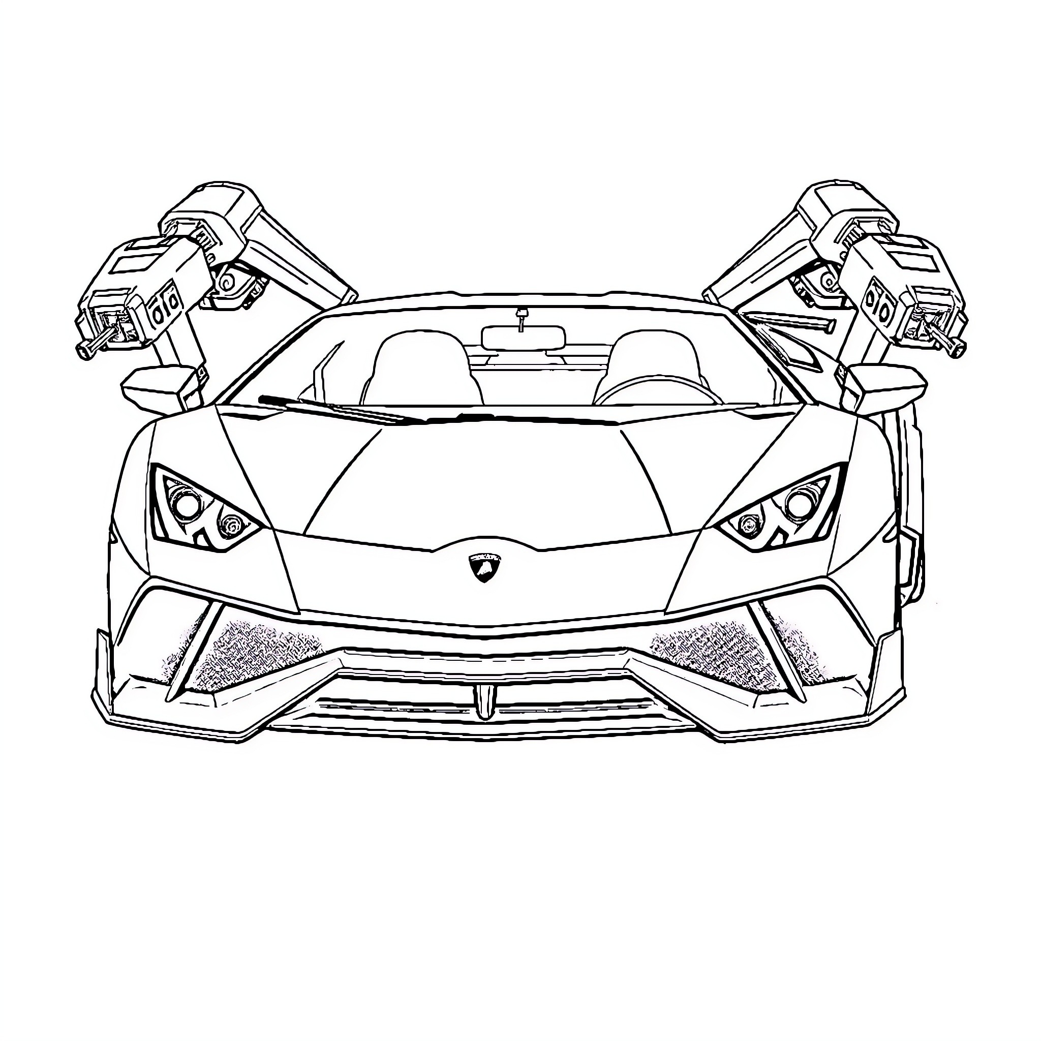 Lamborghini supercar with futuristic design Coloring Page (free black-and-white line drawing printable PDF for all, from beginners to advanced learners, including children, teens, adults, and seniors)