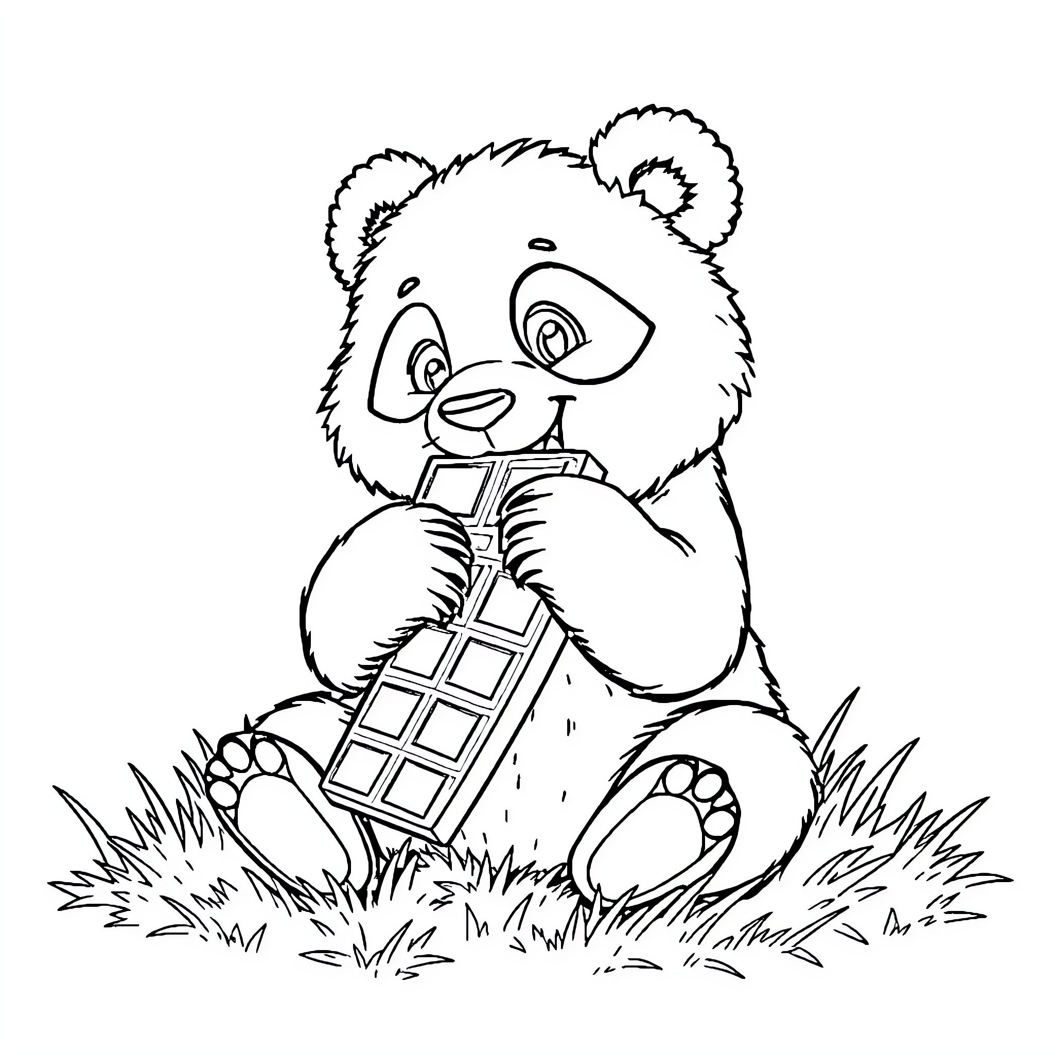 Panda enjoying a sweet treat in nature Coloring Page (free black-and-white line drawing printable PDF for all, from beginners to advanced learners, including children, teens, adults, and seniors)