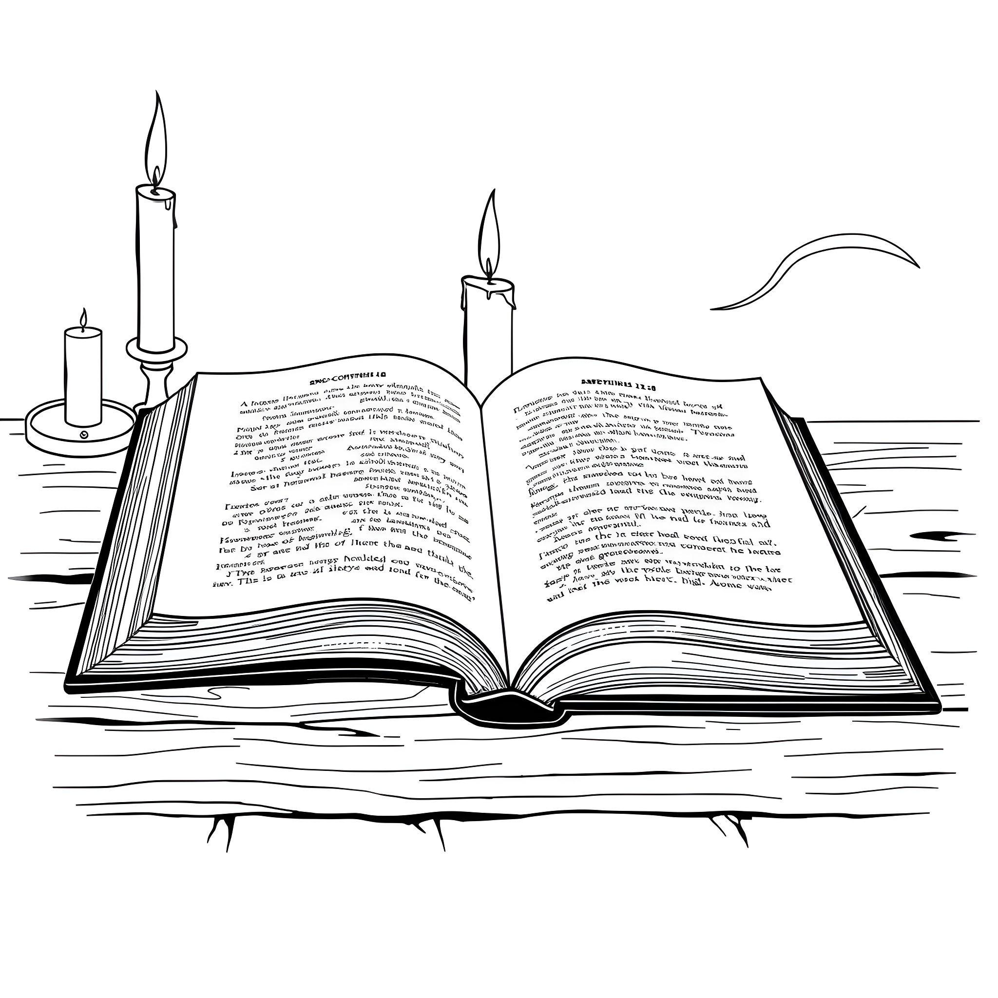 2nd Corinthians: Open Bible with Candles Coloring Page (free black-and-white line drawing printable PDF for all, from beginners to advanced learners, including children, teens, adults, and seniors)