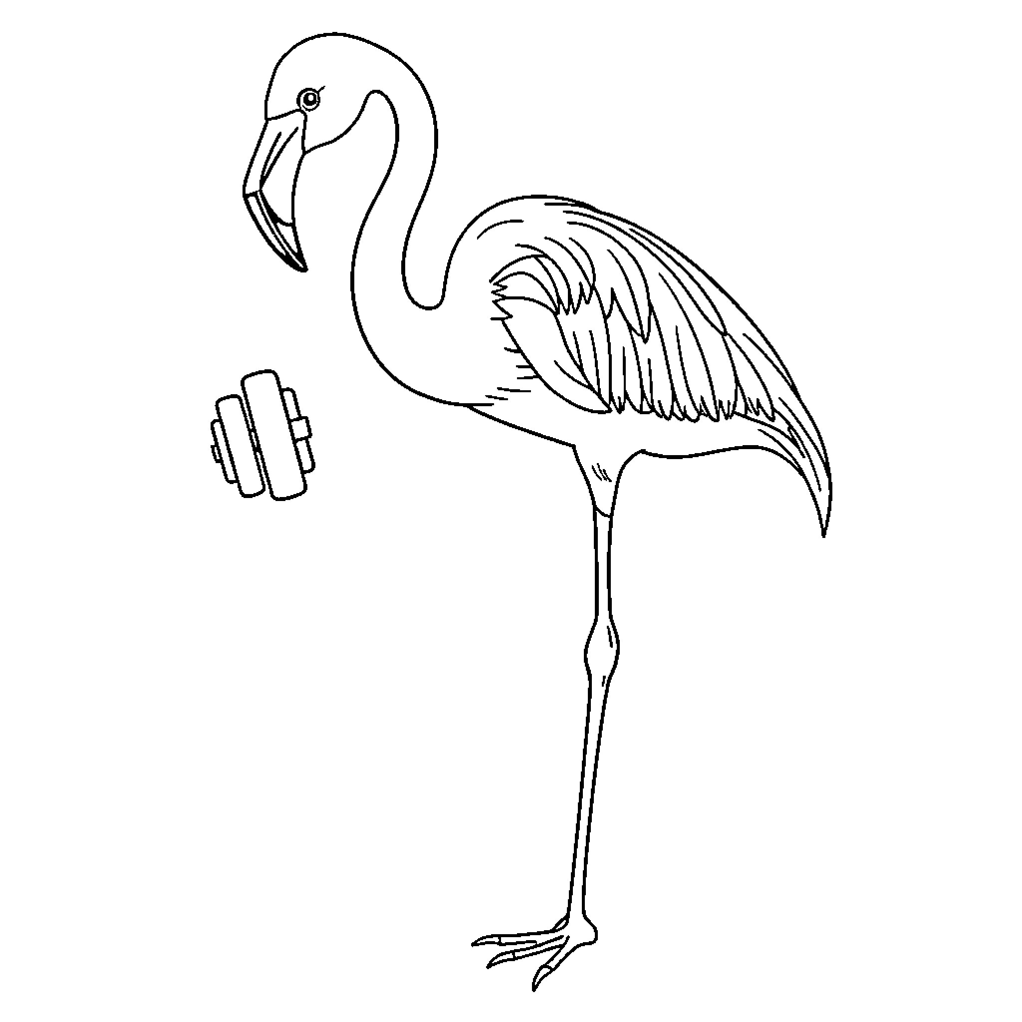Flamingo walking with luggage Coloring Page (free black-and-white line drawing printable PDF for all, from beginners to advanced learners, including children, teens, adults, and seniors)