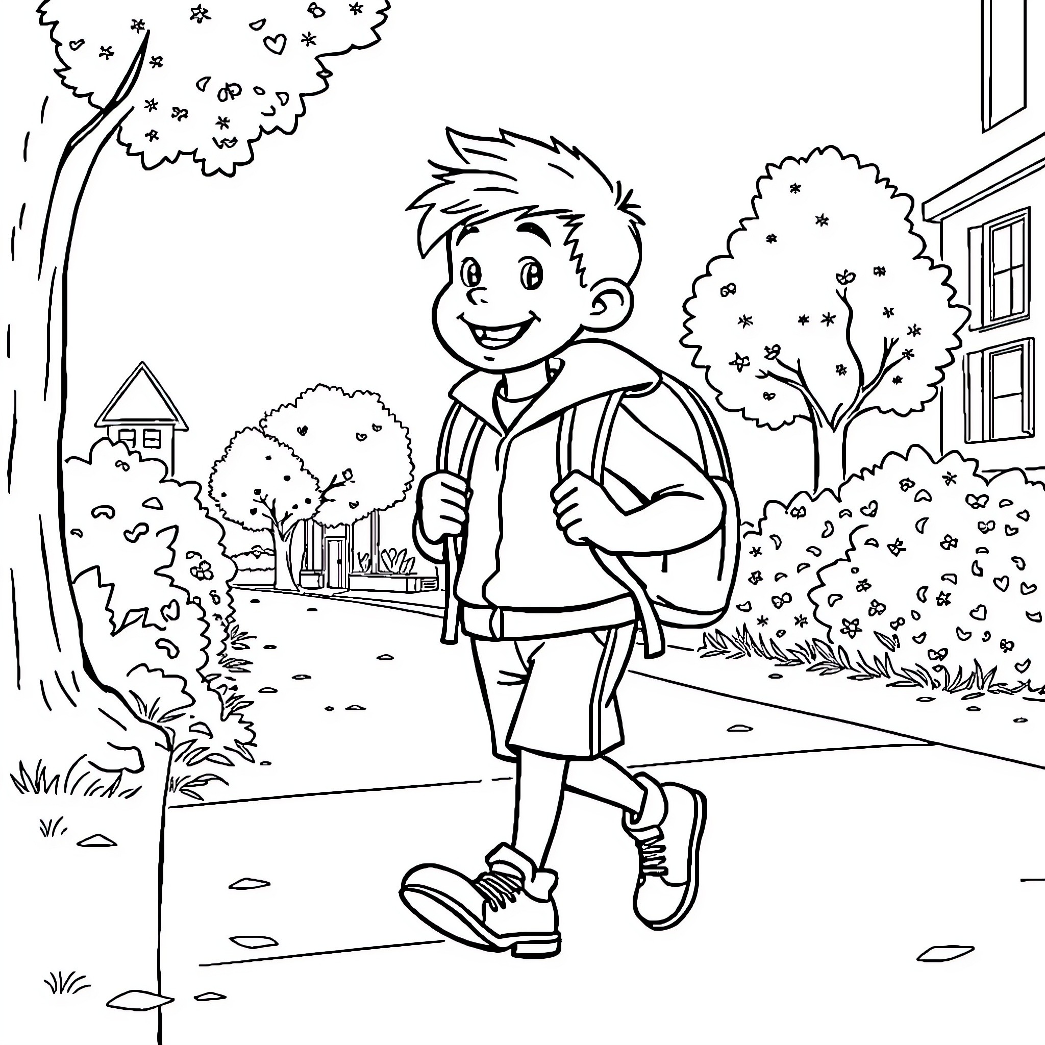 Archibald's Outdoor Adventure Coloring Page (free black-and-white line drawing printable PDF for all, from beginners to advanced learners, including children, teens, adults, and seniors)