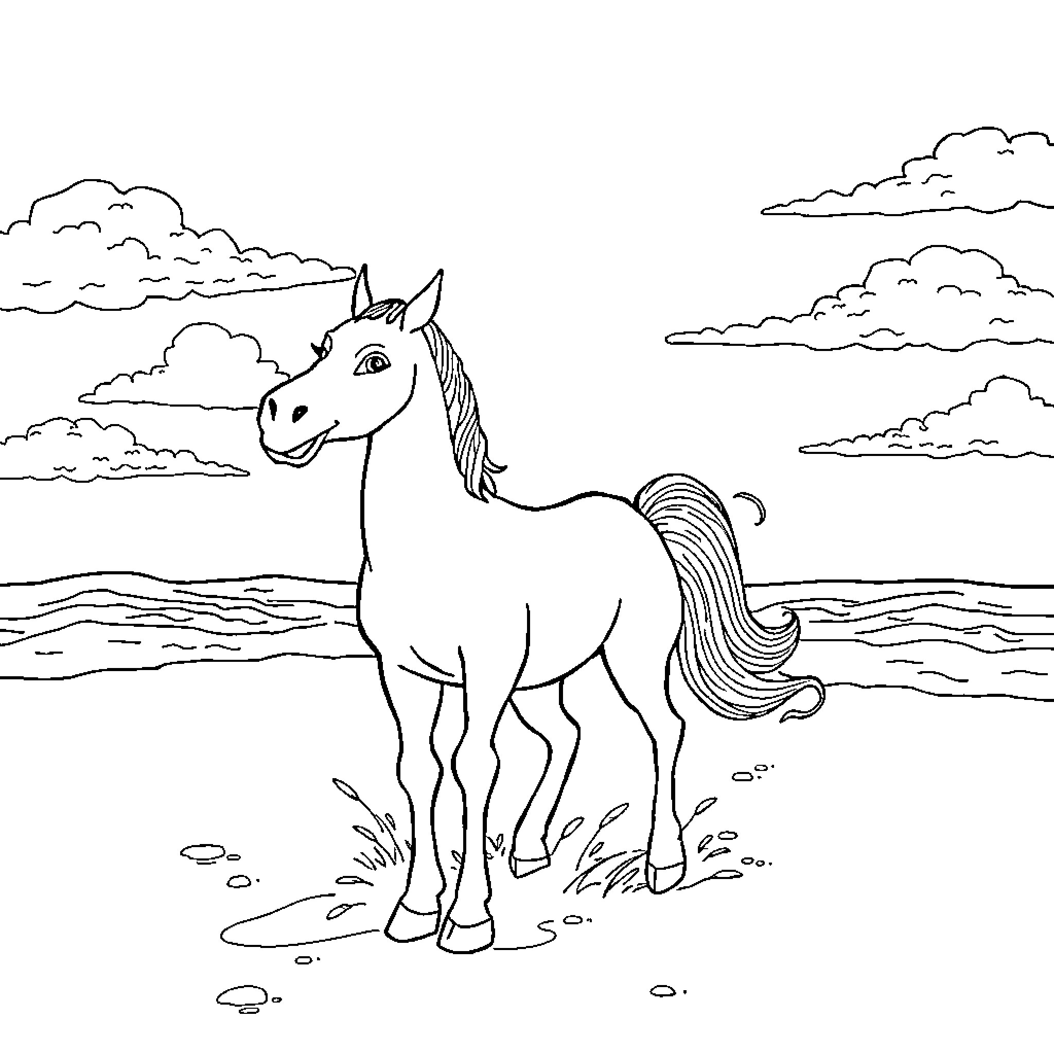 Ajolote frolicking by the shore Coloring Page (free black-and-white line drawing printable PDF for all, from beginners to advanced learners, including children, teens, adults, and seniors)
