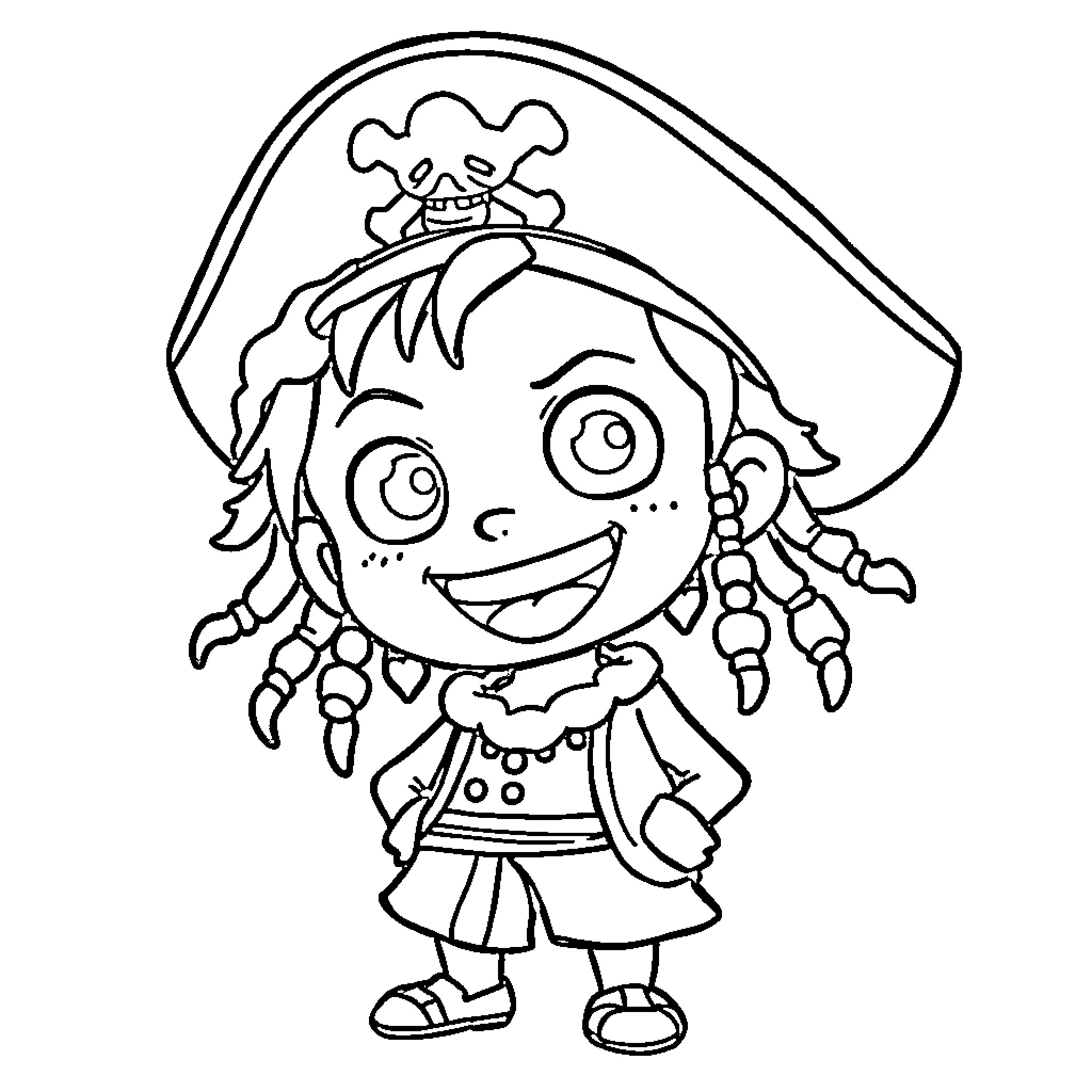 Ussop the Playful Pirate Kid Coloring Page (free black-and-white line drawing printable PDF for all, from beginners to advanced learners, including children, teens, adults, and seniors)
