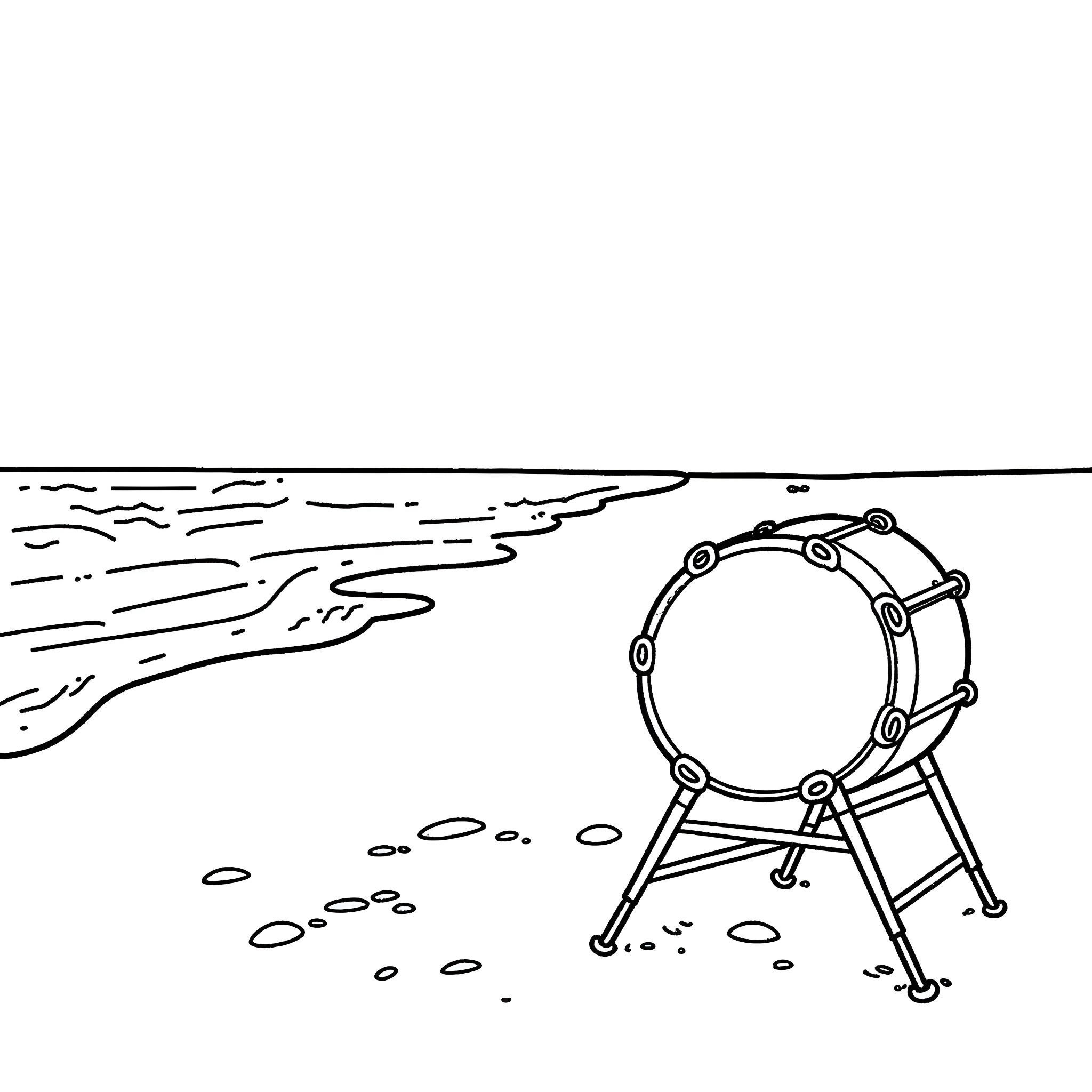 Steeldrum performance on the beach Coloring Page (free black-and-white line drawing printable PDF for all, from beginners to advanced learners, including children, teens, adults, and seniors)