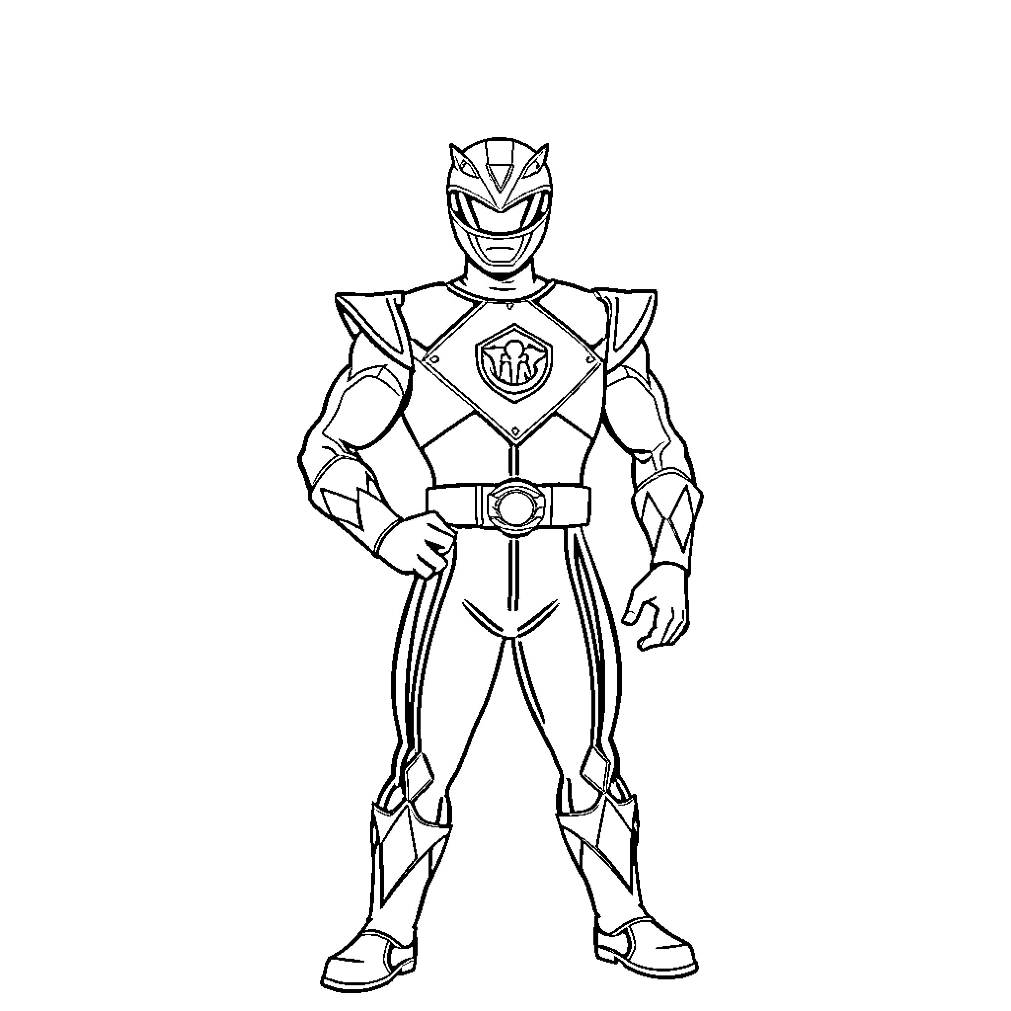 Power Ranger in heroic stance Coloring Page (free black-and-white line drawing printable PDF for all, from beginners to advanced learners, including children, teens, adults, and seniors)