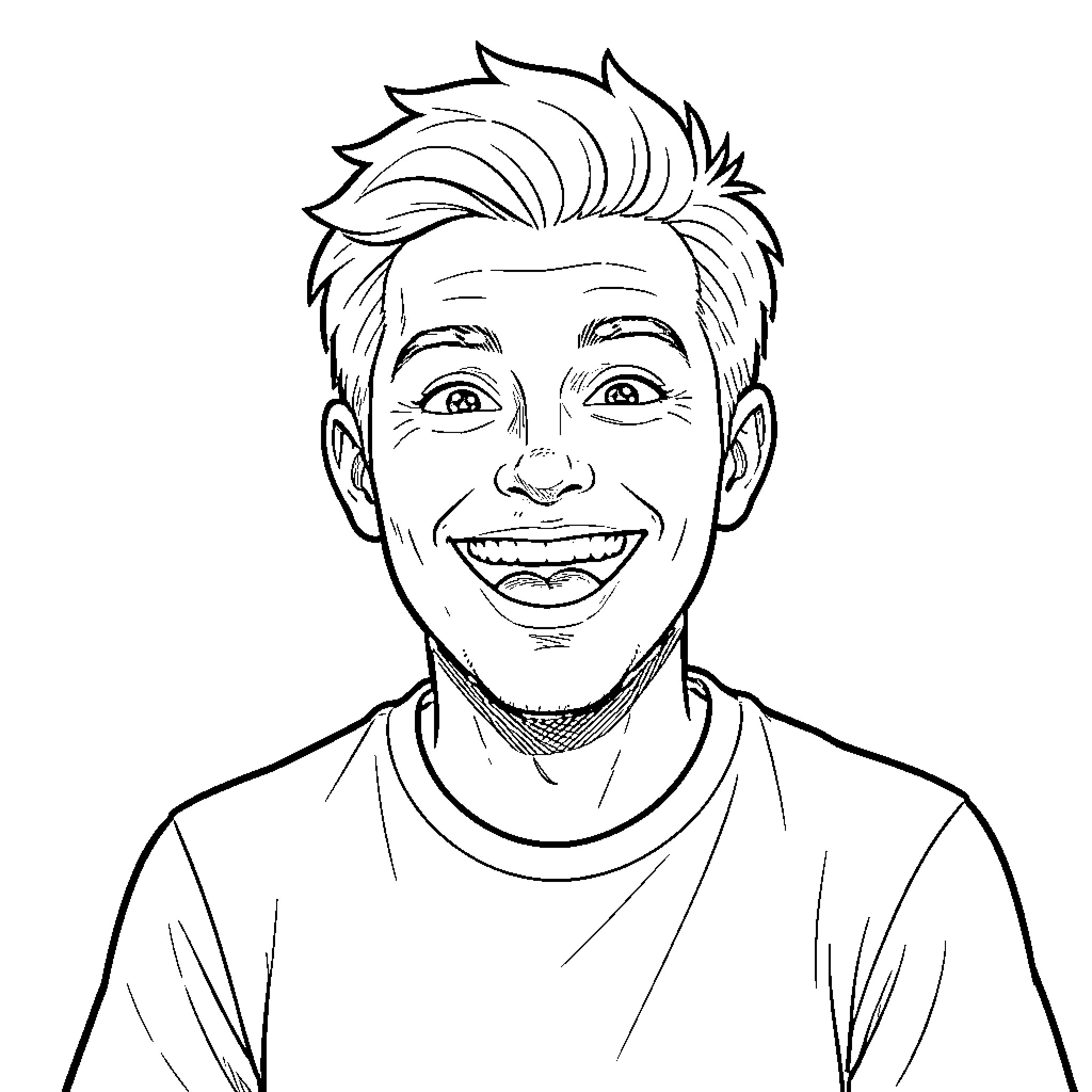 Ben Azelart smiling happily Coloring Page (free black-and-white line drawing printable PDF for all, from beginners to advanced learners, including children, teens, adults, and seniors)