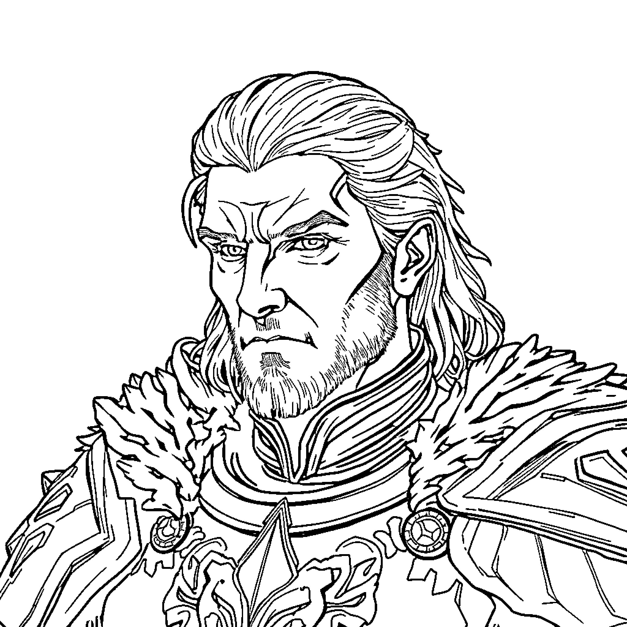 Daemon Targaryen in Fierce Warrior Attire Coloring Page (free black-and-white line drawing printable PDF for all, from beginners to advanced learners, including children, teens, adults, and seniors)