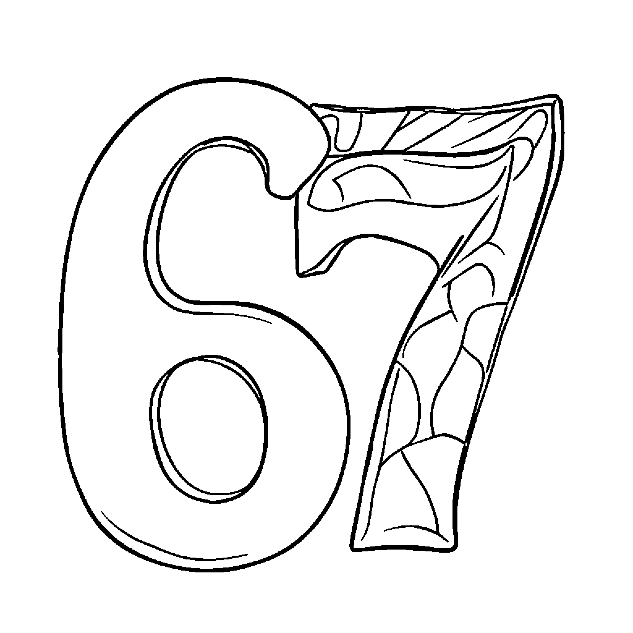 Seven Artistic Digits Depicted on a Blank Canvas Coloring Page (free black-and-white line drawing printable PDF for all, from beginners to advanced learners, including children, teens, adults, and seniors)