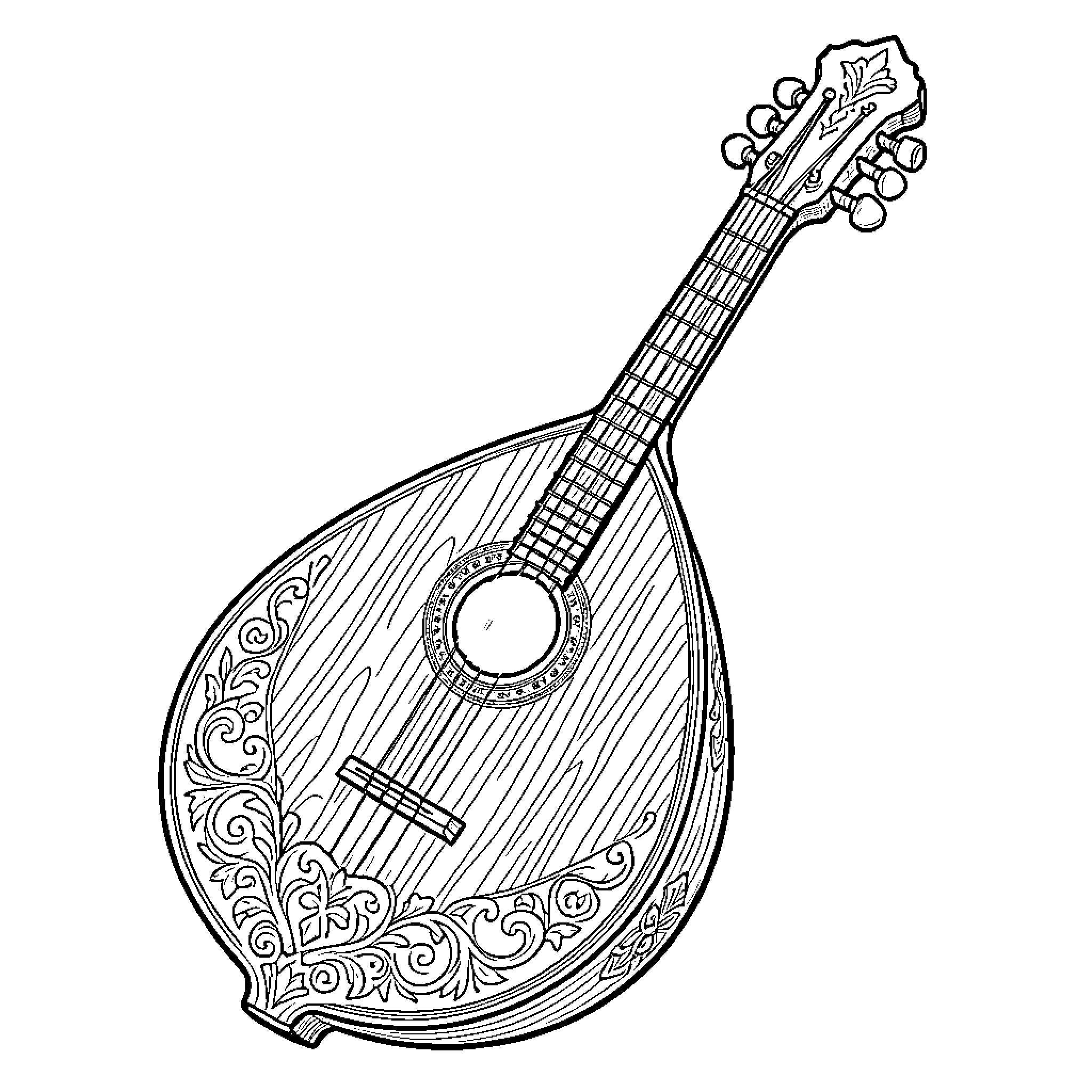 Bandurria with intricate floral design Coloring Page (free black-and-white line drawing printable PDF for all, from beginners to advanced learners, including children, teens, adults, and seniors)